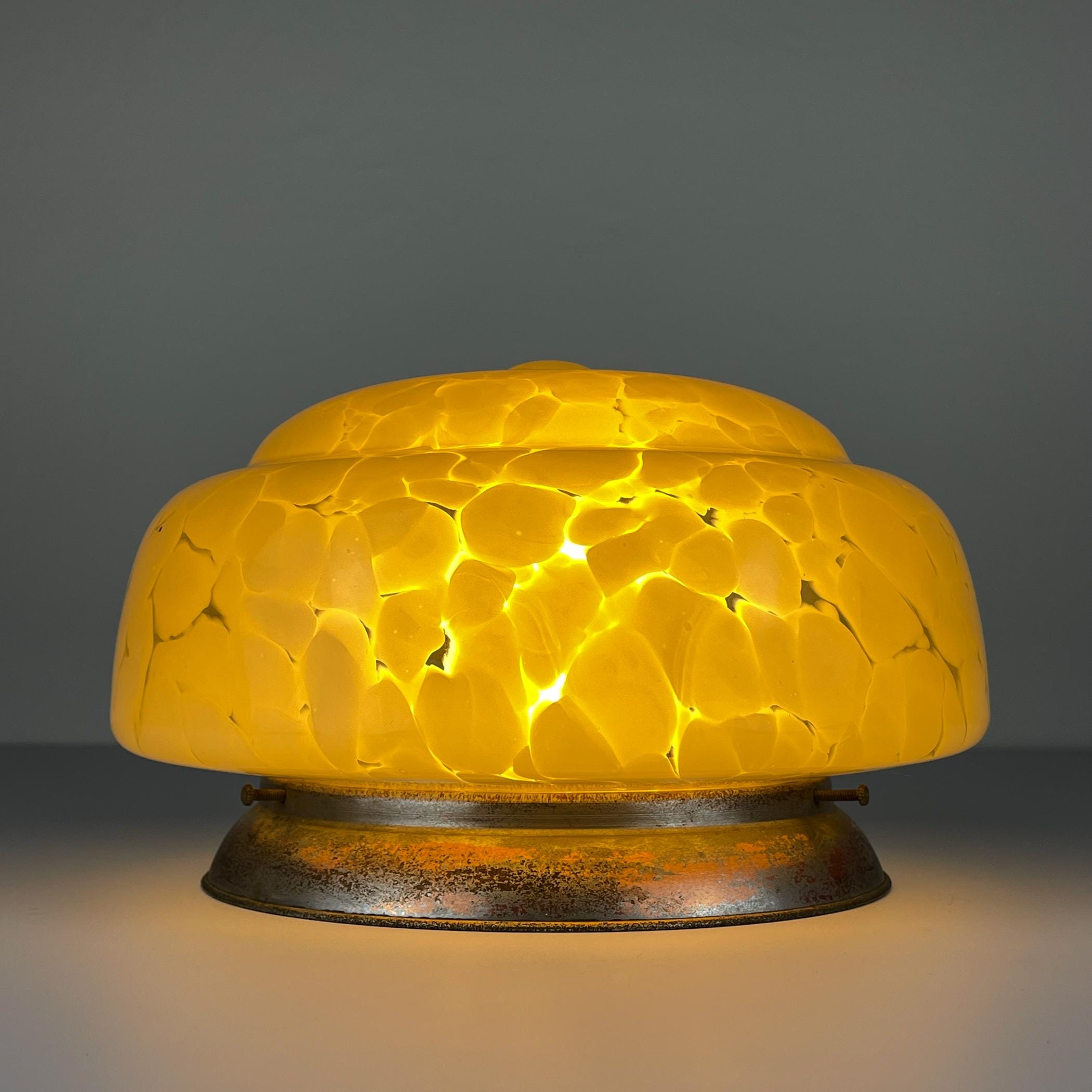 Art Deco yellow glass ceiling lamp, Italy 1950s, Vintage home decor