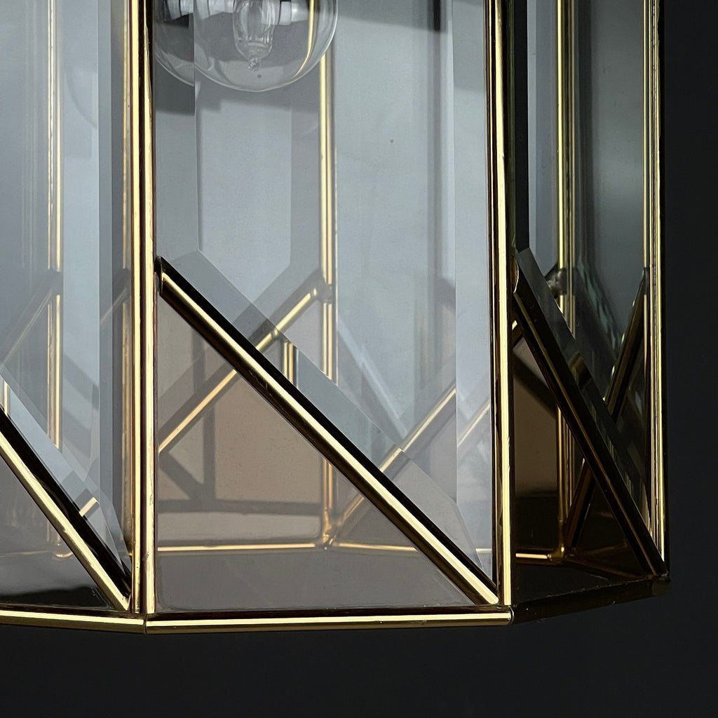 Vintage pendant lamp Italy '70s Brass Polished Glass Retro lighting Mid-century Italian modern