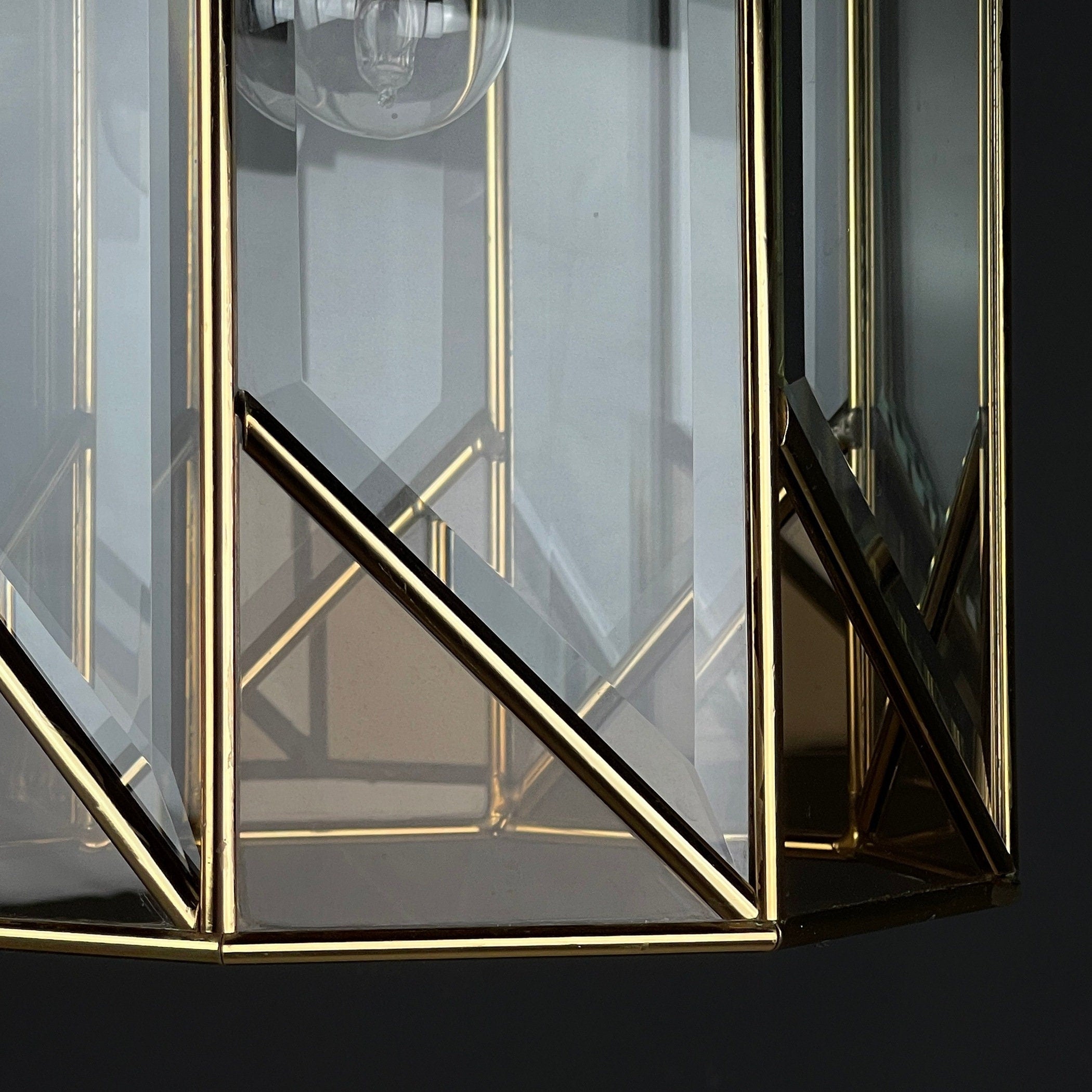 Vintage pendant lamp Italy '70s Brass Polished Glass Retro lighting Mid-century Italian modern