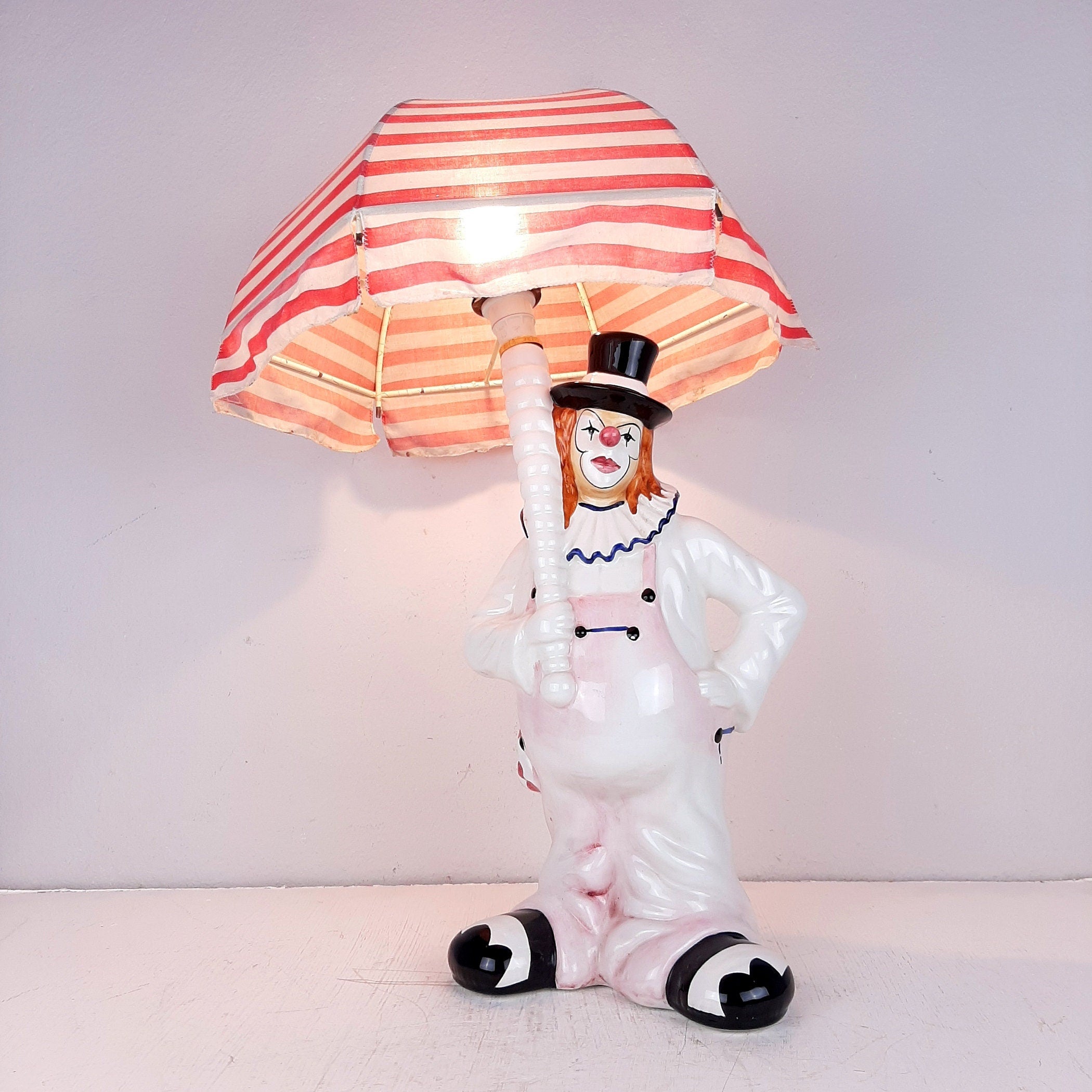 Vintage large ceramic table lamp Clown Italy 1960s Retro nightlamp Lamp for children's room