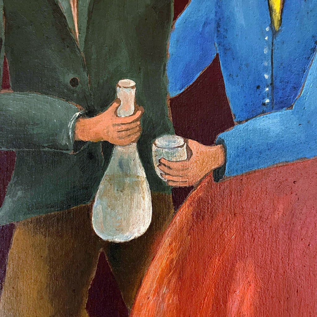 Vintage Folk Art Oil Painting Diptych: Yugoslavia Naive Art, 1970s