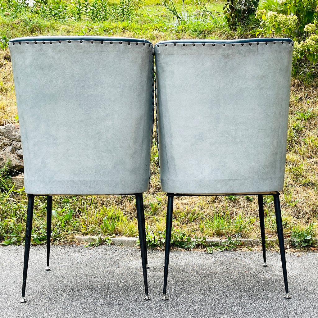 Vintage blue dining chairs, Italy 1950s, Mid-century modern, Set of 2