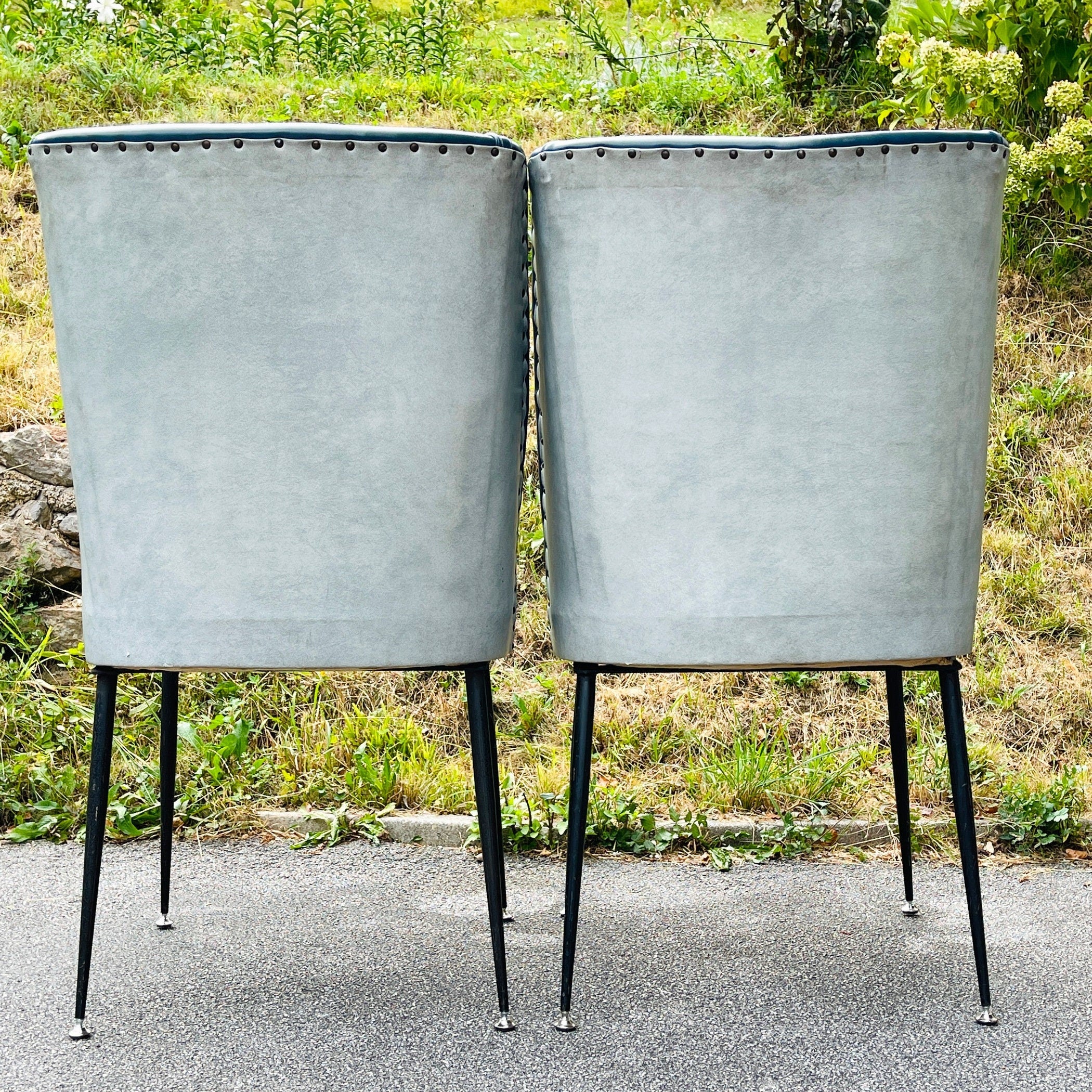Vintage blue dining chairs, Italy 1950s, Mid-century modern, Set of 2