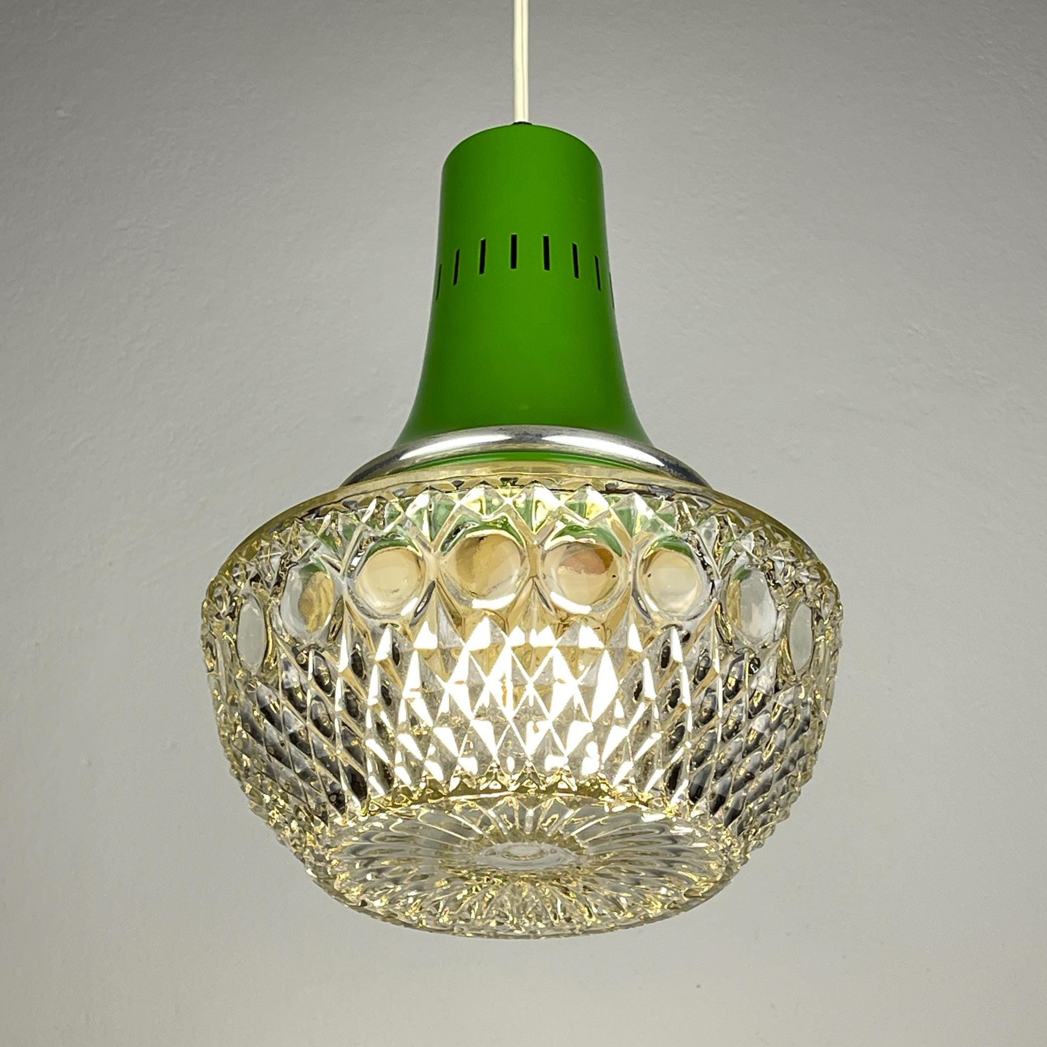 Mid-century green pendant lamp by Targetti Sankey, Italy 1960s, Vintage Italian lighting Space Age