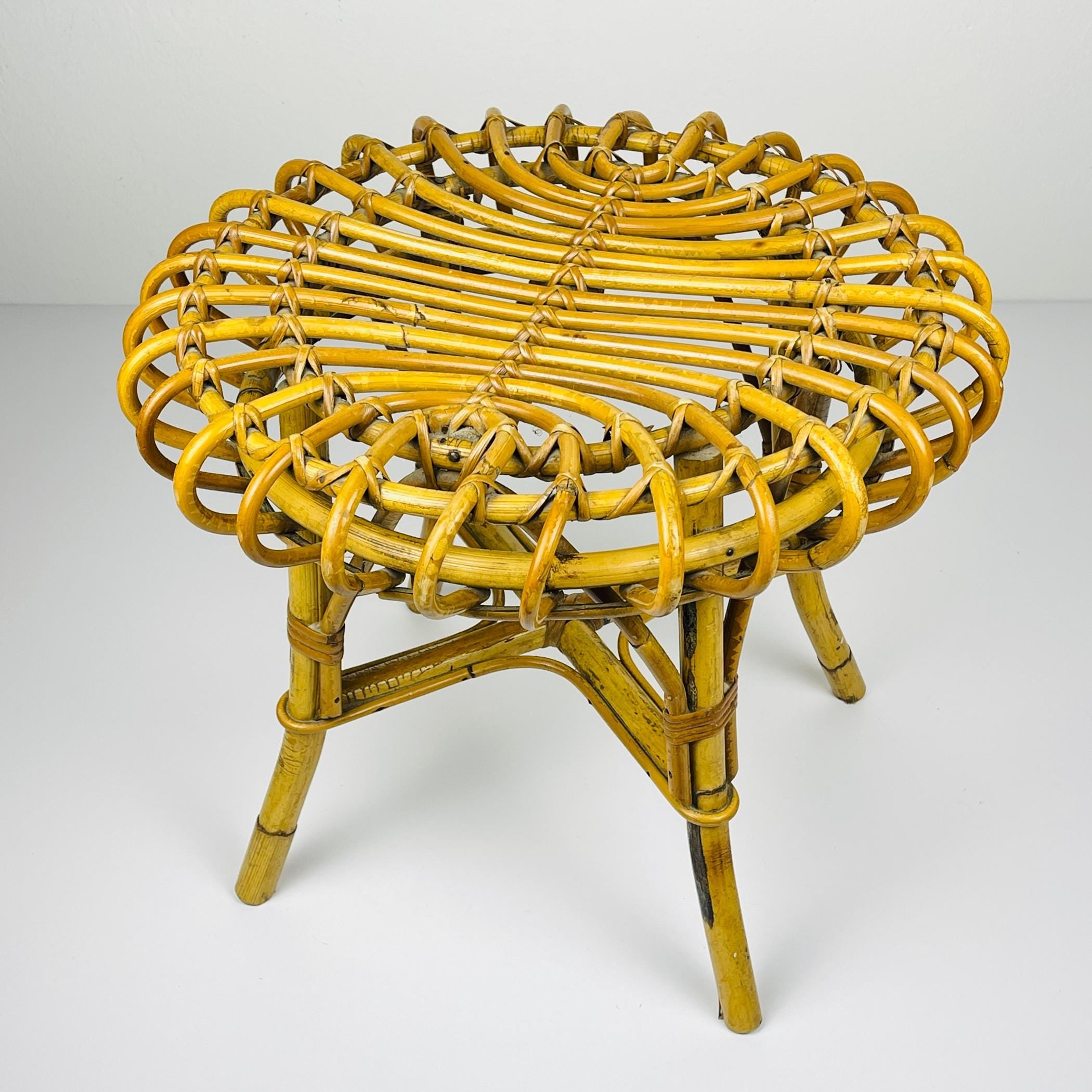Vintage Rattan Stool by Franco Albini, Italy, 1960s, Mid-century home decor