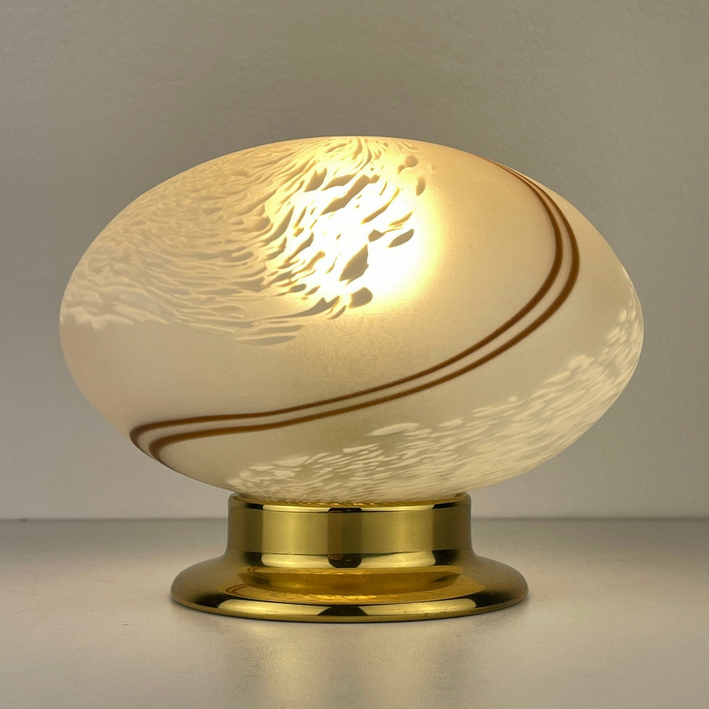 Vintage Murano Glass Night Lamp: Swirl Sphere Table Lamp, Italy 1980s