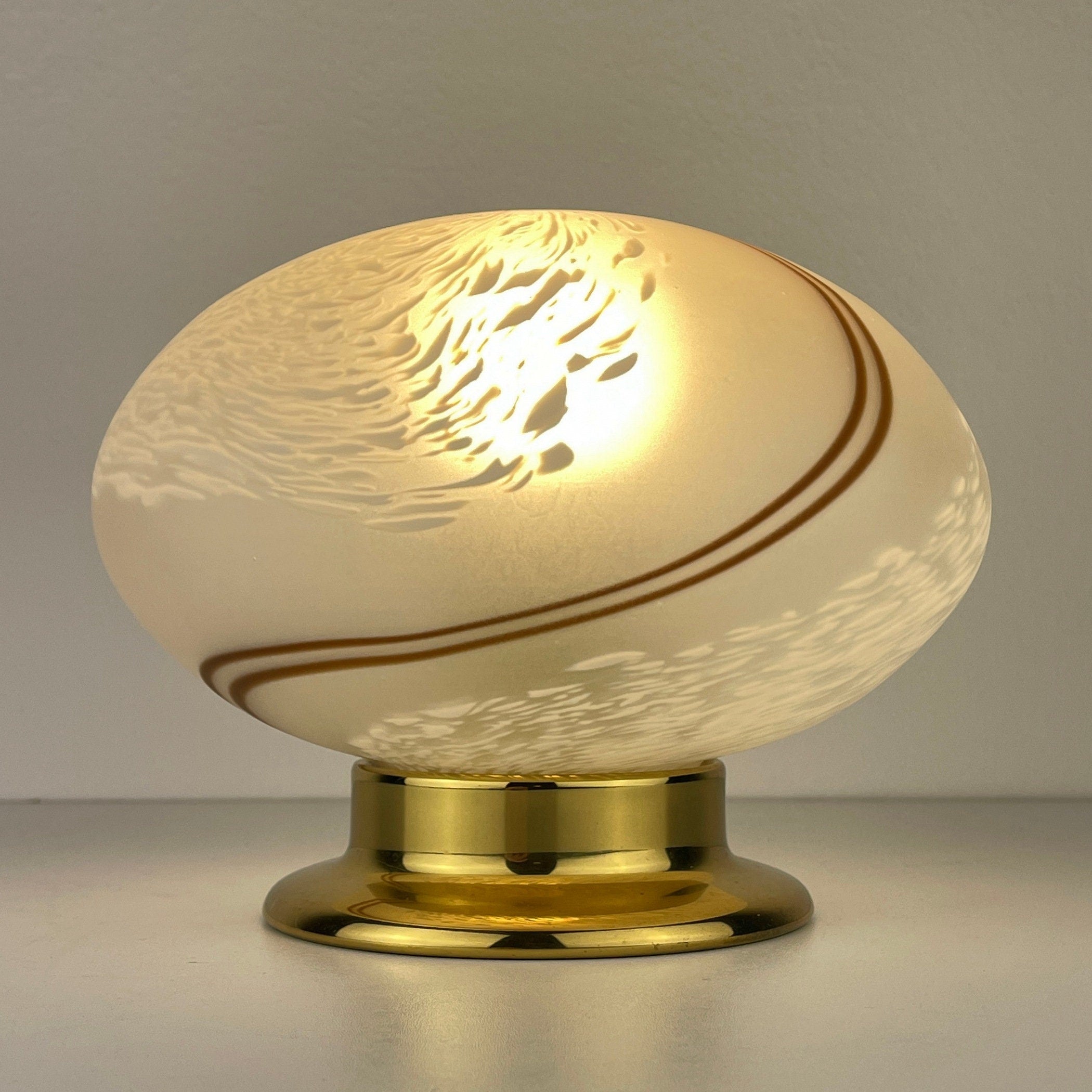 Vintage Murano Glass Night Lamp: Swirl Sphere Table Lamp, Italy 1980s