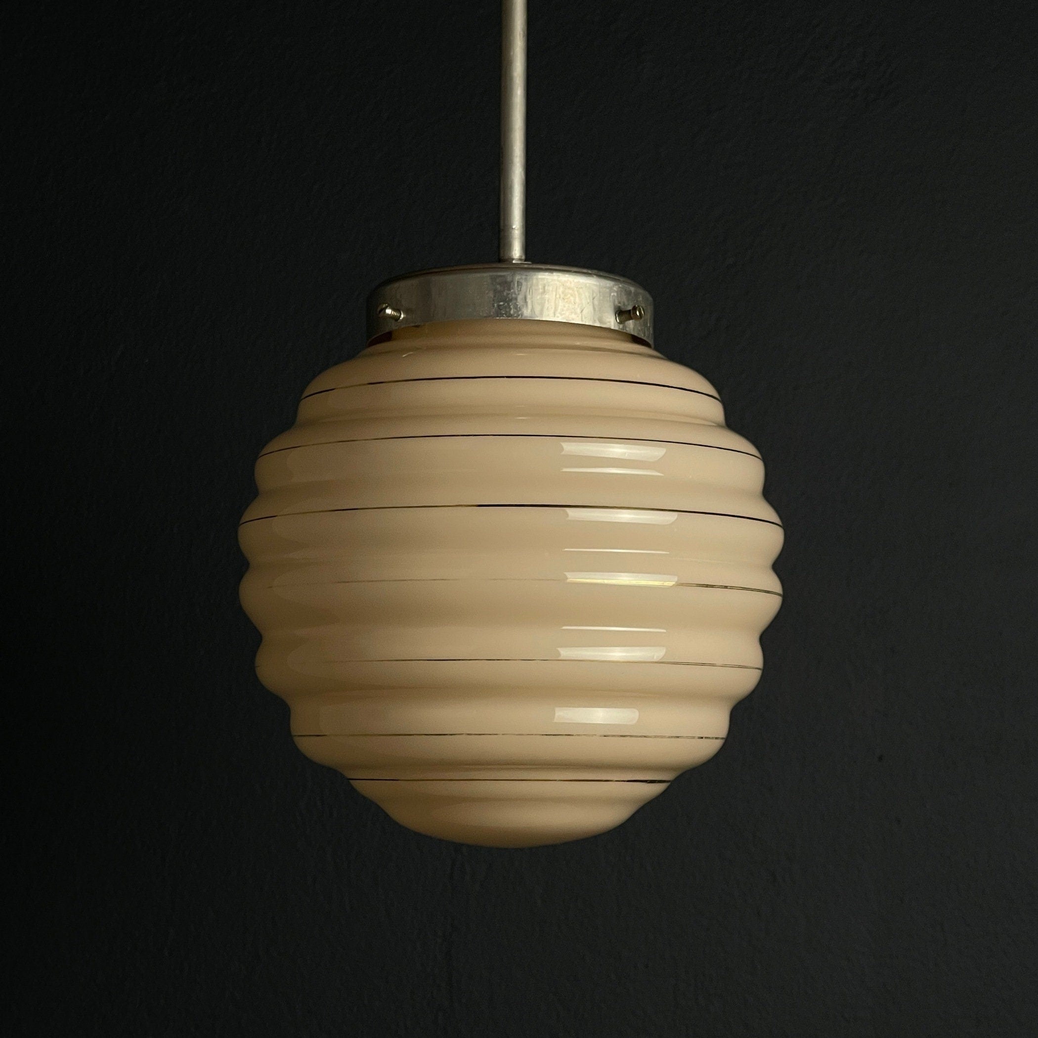 Vintage pink glass pendant lamp Italy 1950s Kitchen decor Farmhouse Shabby chic