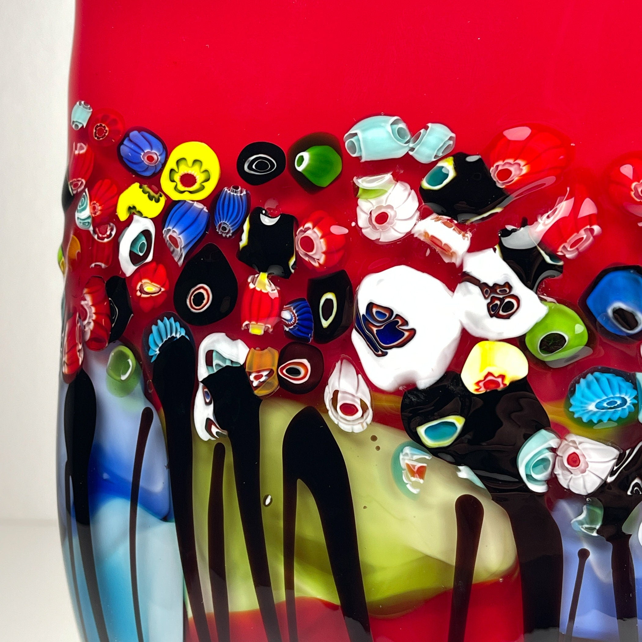 Original large vintage murano glass vase Murrine, Italy 1980s