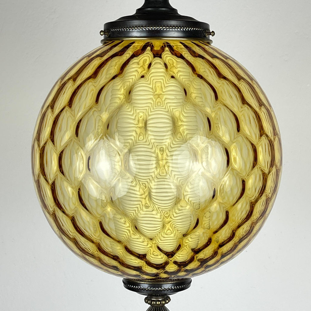 Vintage yelllow murano sphere ball pendant lamp Italy 1970s, Mid-century italian lighting