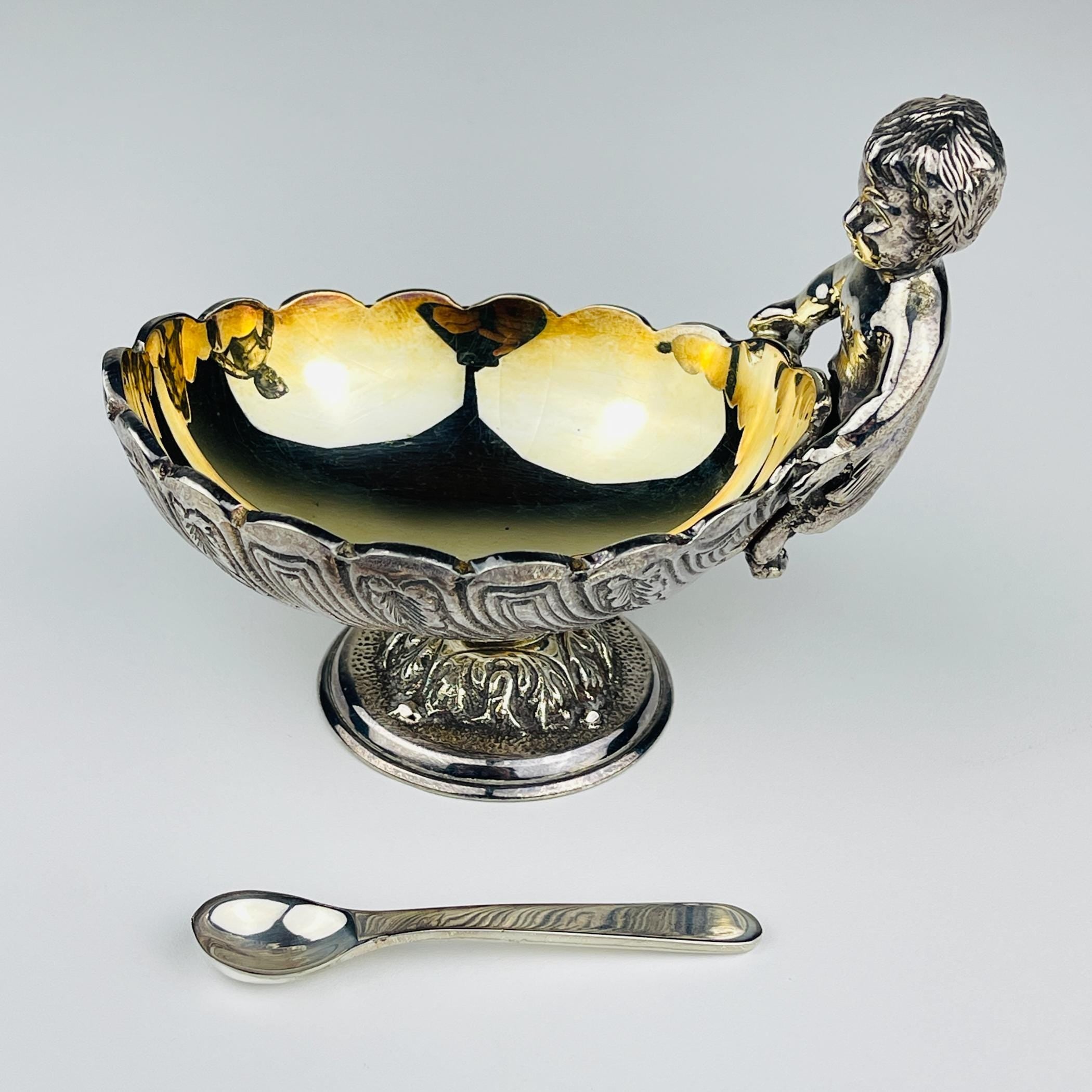 Vintage Silver-Plated Caviar Server with Spoon - Royal Family Sheffield Italy