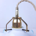 Vintage Italian Pendant Lamp: Blue & White Glass, Brass Accent, 1950s