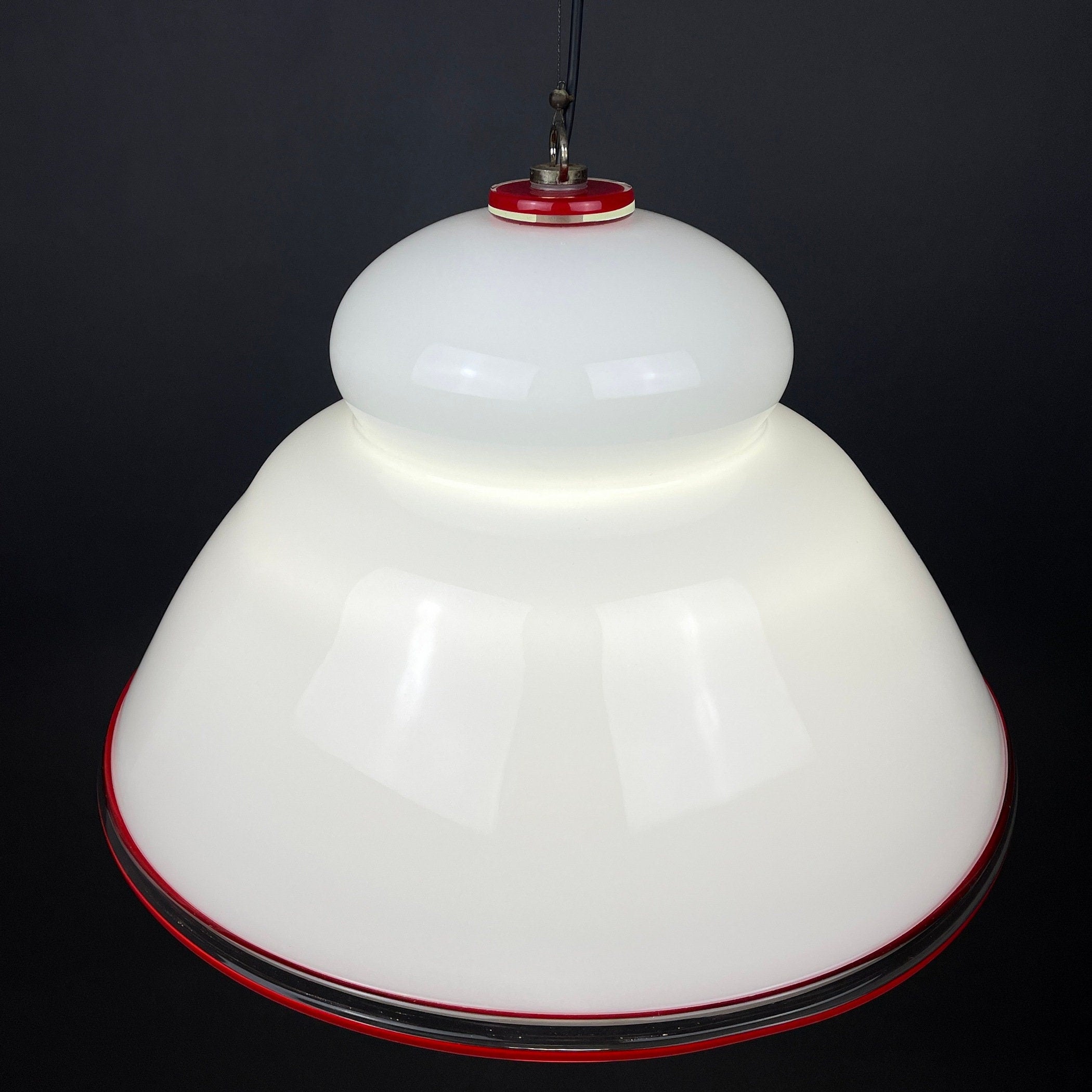 White murano pendant lamp XL chandelier Italy 1970s Mid-century italian modern lighting