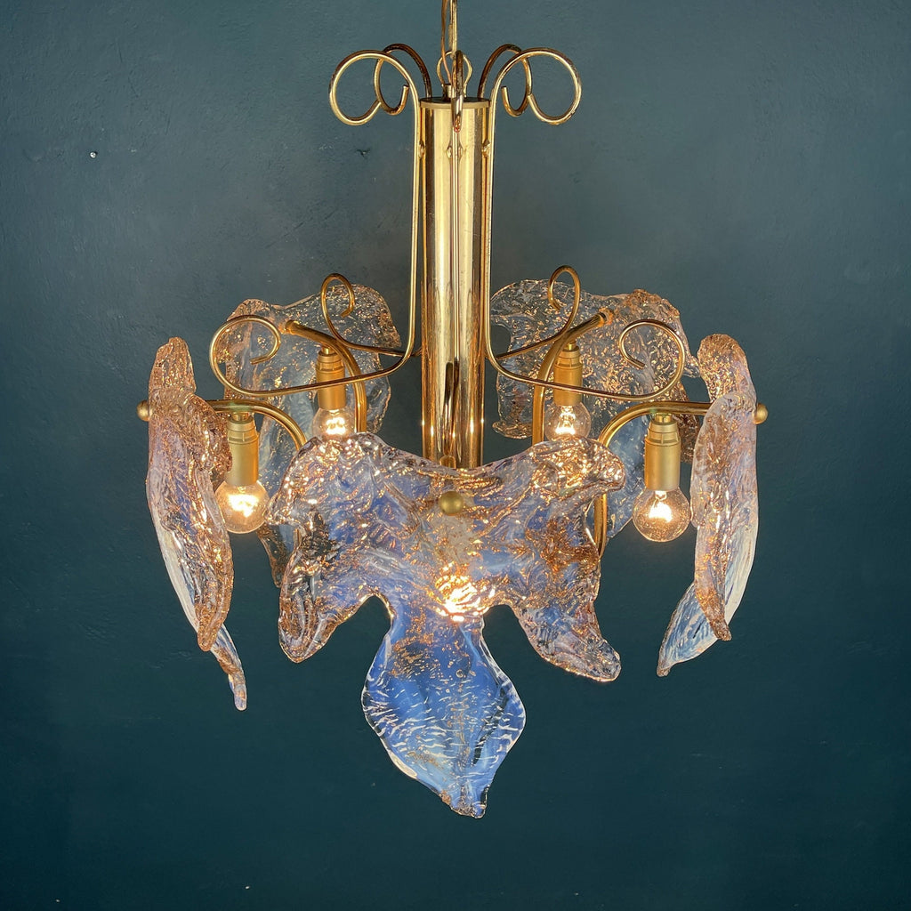 Vintage Murano Ice glass chandelier Italy 1970s Mid-century modern italian lighting