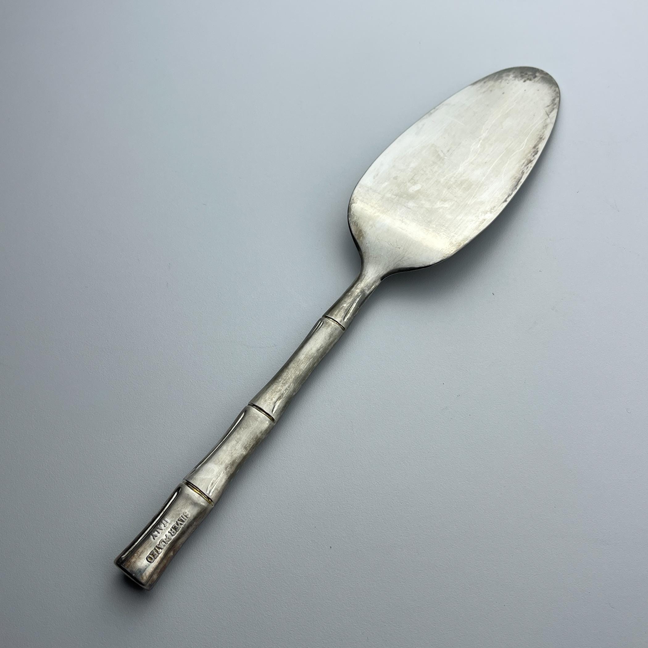 Vintage silver plated cake spatula with a bamboo-shaped handle, Italy 1950s
