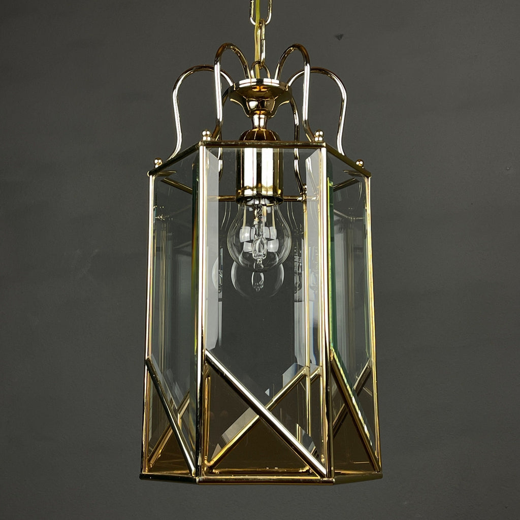 Vintage pendant lamp Italy '60s Brass Polished Glass Retro lighting Mid-century italian modern