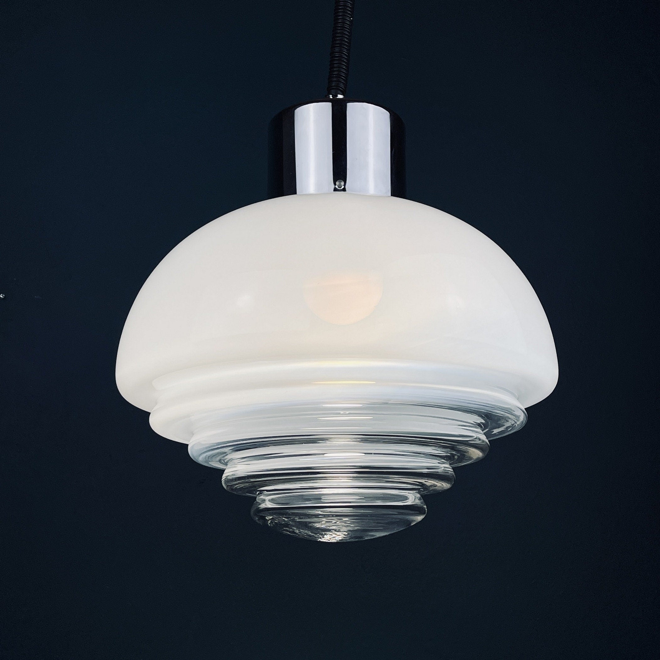 Vintage Mazzega Murano Glass Pendant Lamp: 1970s Italian Space Age Lighting