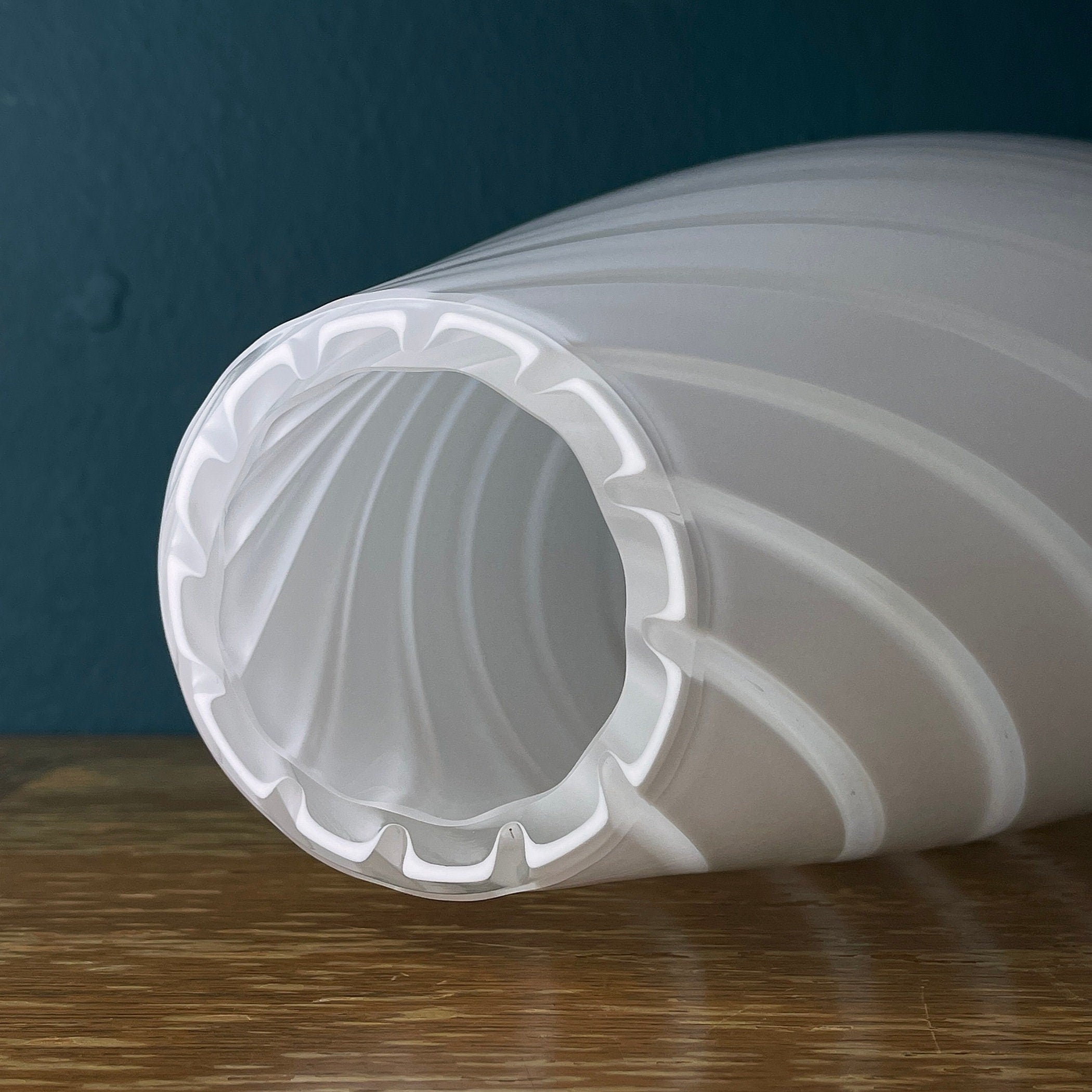 Vintage White Swirl Murano Glass Vase - 1980s Italian Art Decor