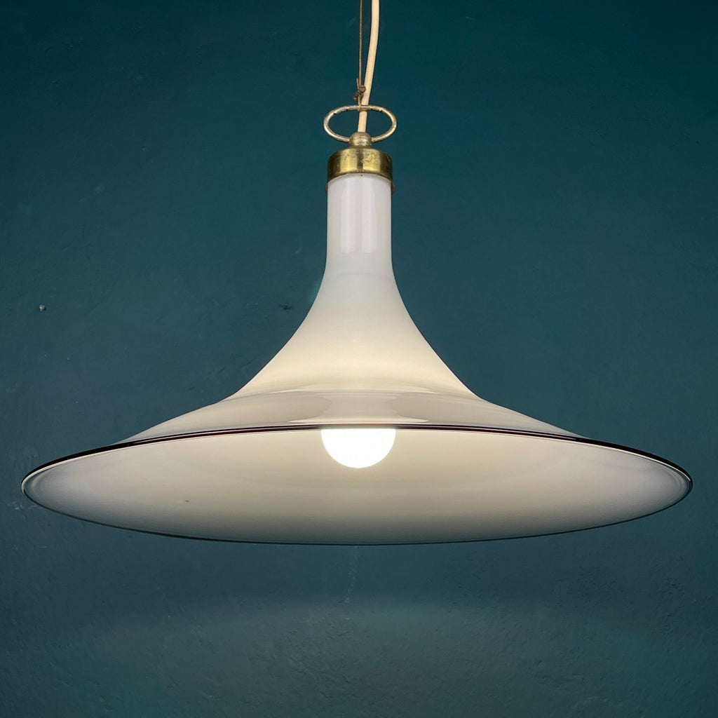 Vintage white Murano glass pendant lamp Italy 1970s Mid-century Lighting Vintage chandelier