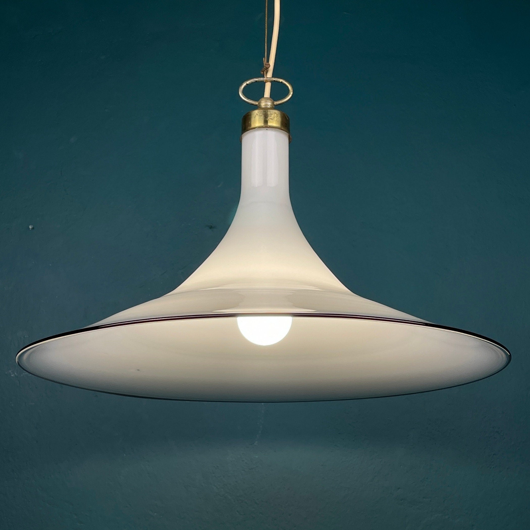 Vintage white Murano glass pendant lamp Italy 1970s Mid-century Lighting Vintage chandelier