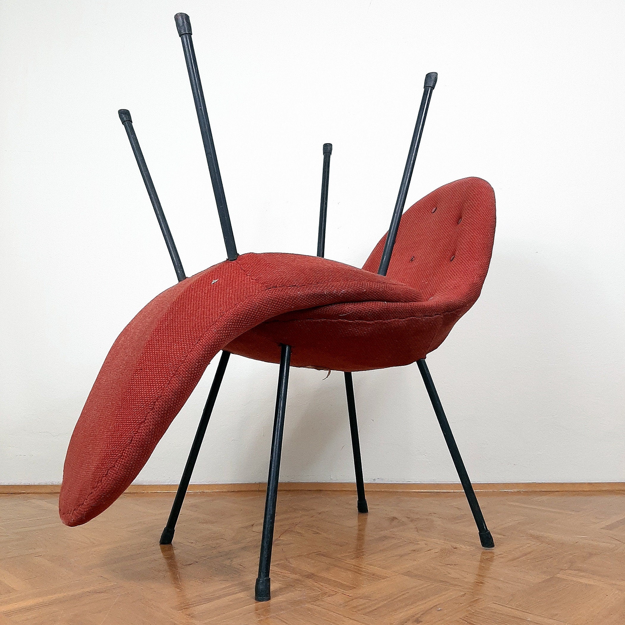 Pair of 1963 Mid-Century Red Cocktail Armchairs - Italian Style
