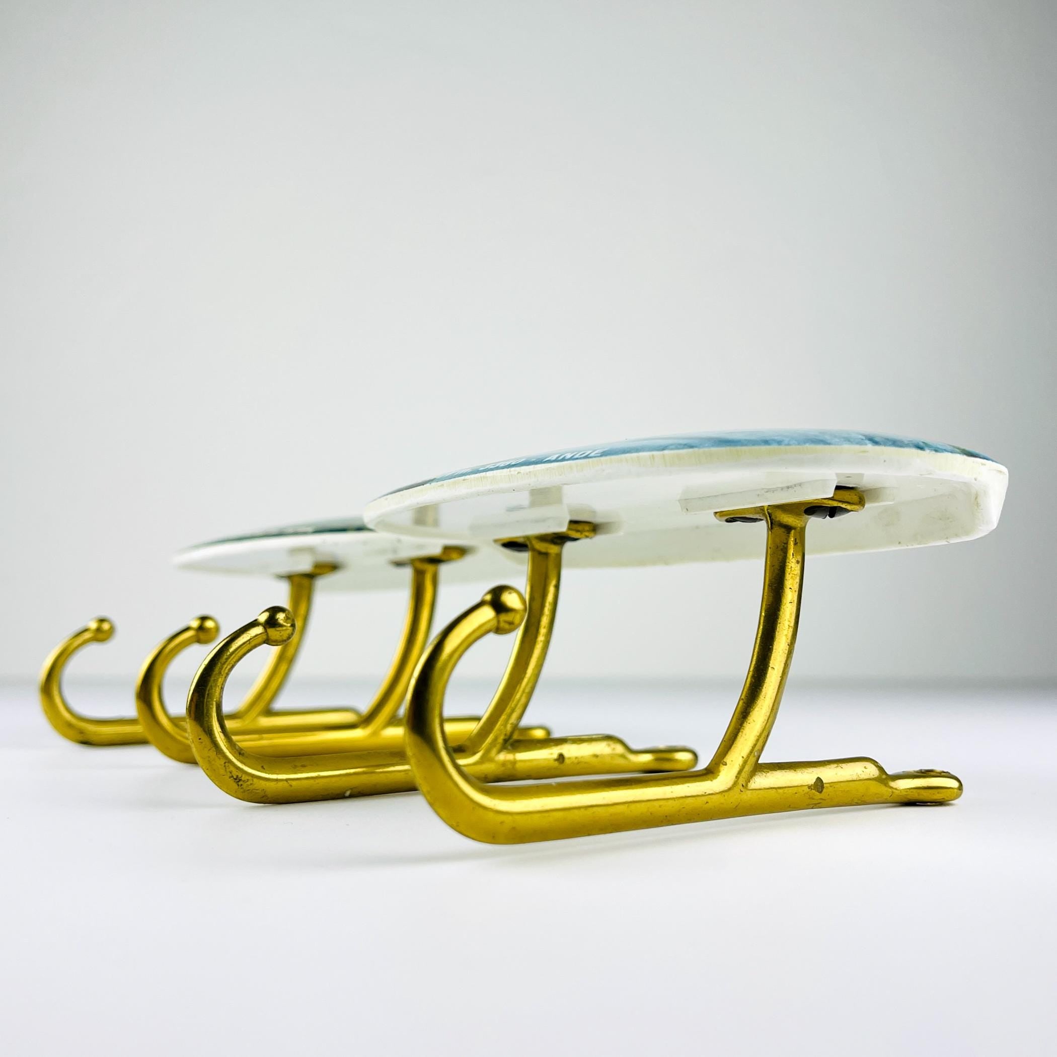 Vintage brass hangers with photo, Italy, 1950s, Set of 2, Vintage home decor