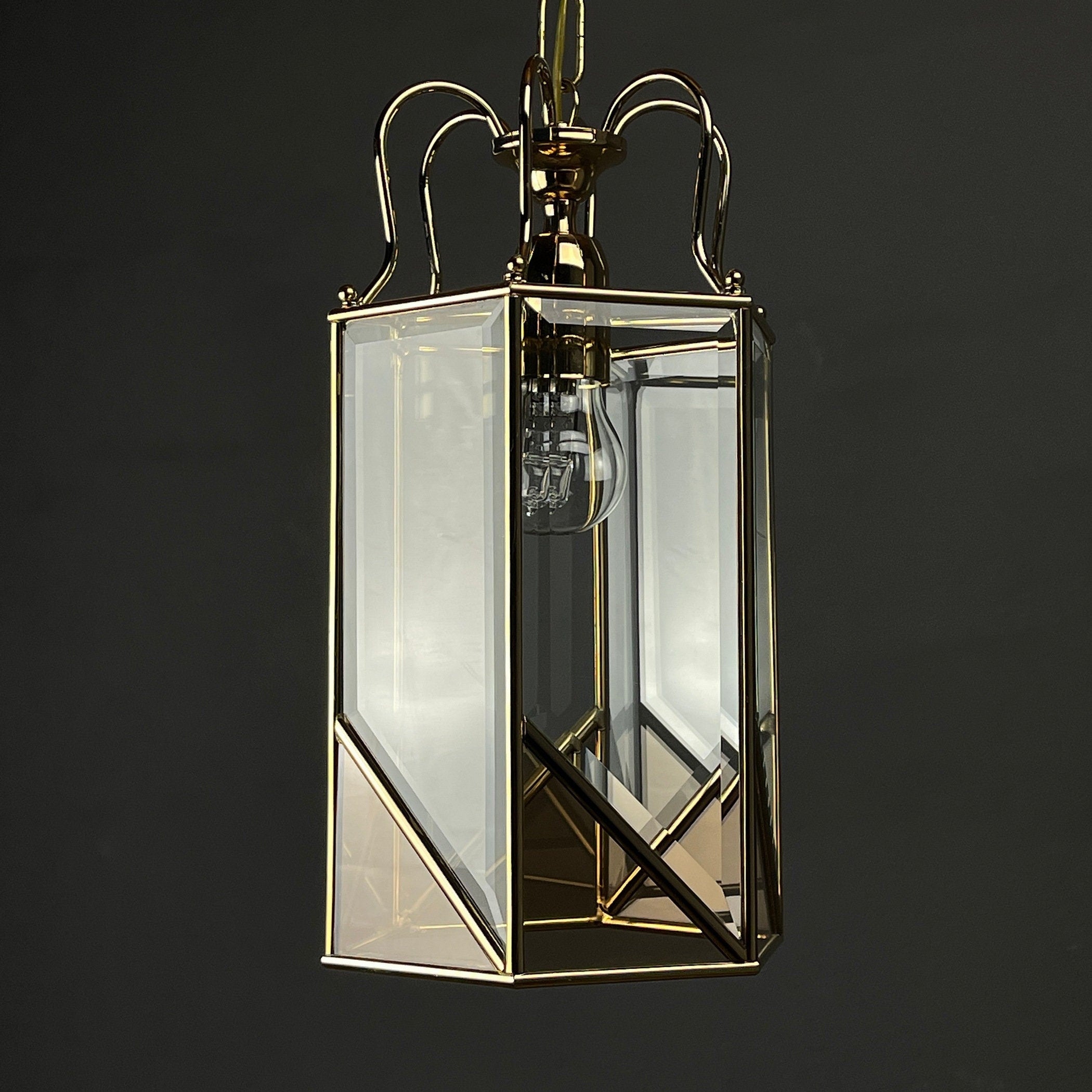 Vintage pendant lamp Italy '60s Brass Polished Glass Retro lighting Mid-century italian modern