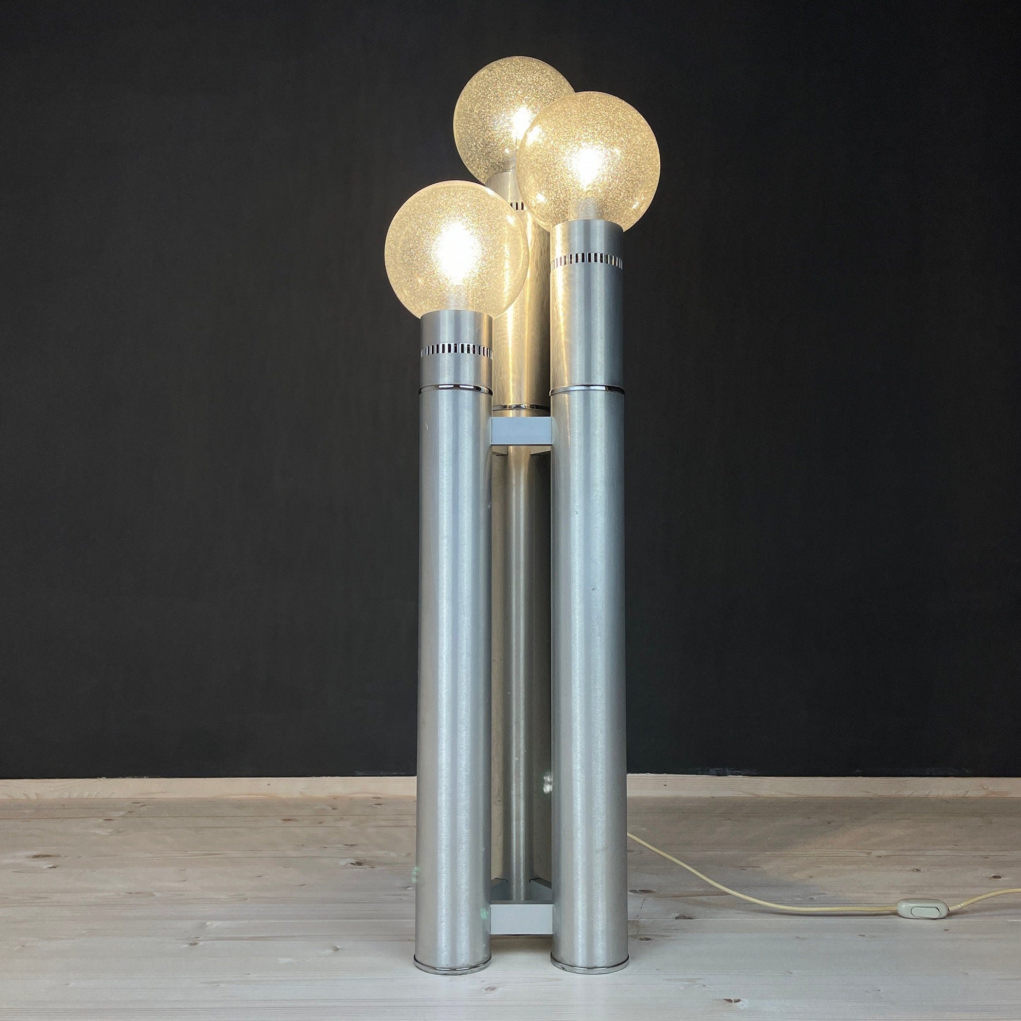 Vintage Italian Brushed Aluminum Floor Lamp: MCM Space Age Lighting