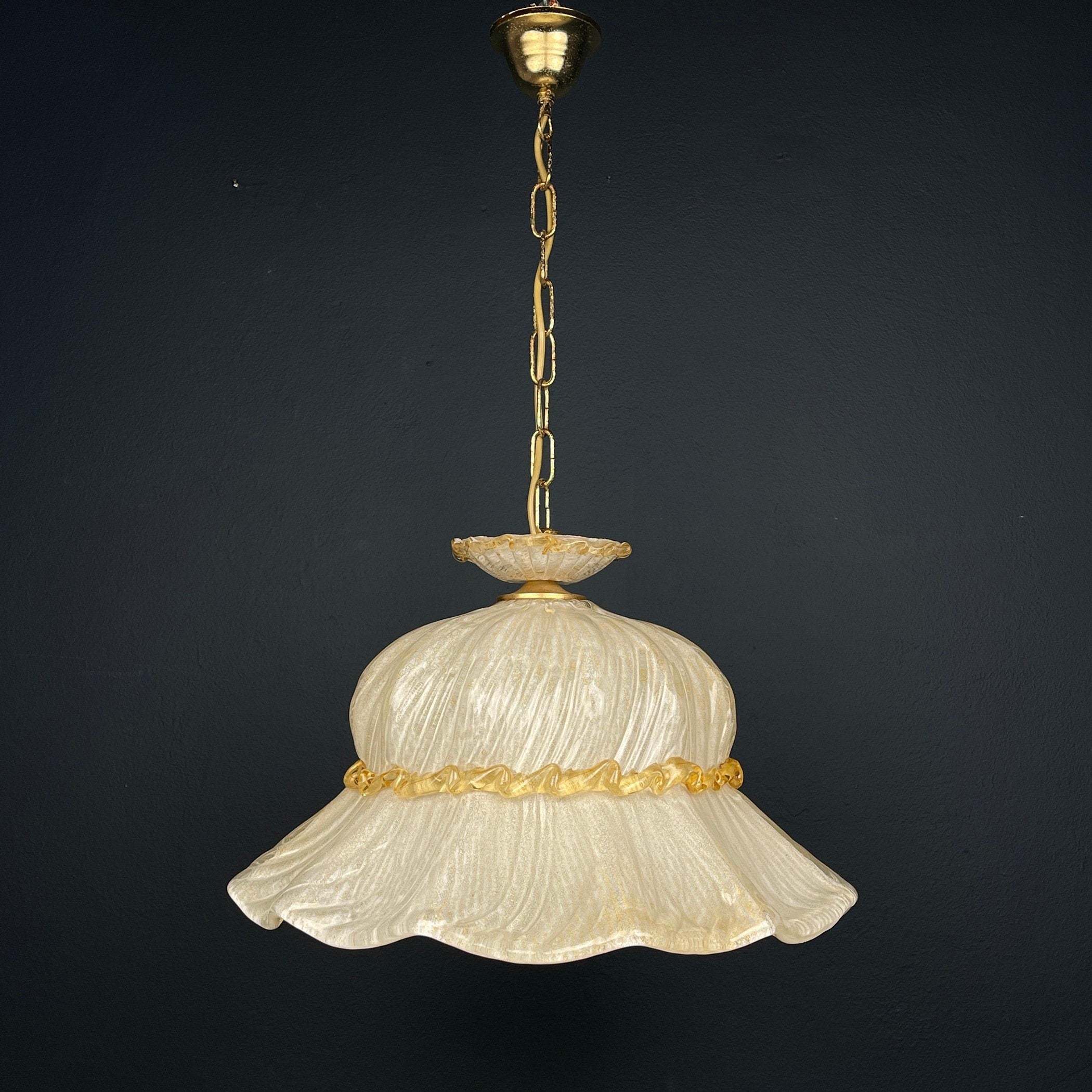 Vintage Murano Glass Pendant Lamp: Bonnet Hat, Italian Mid-Century Lighting