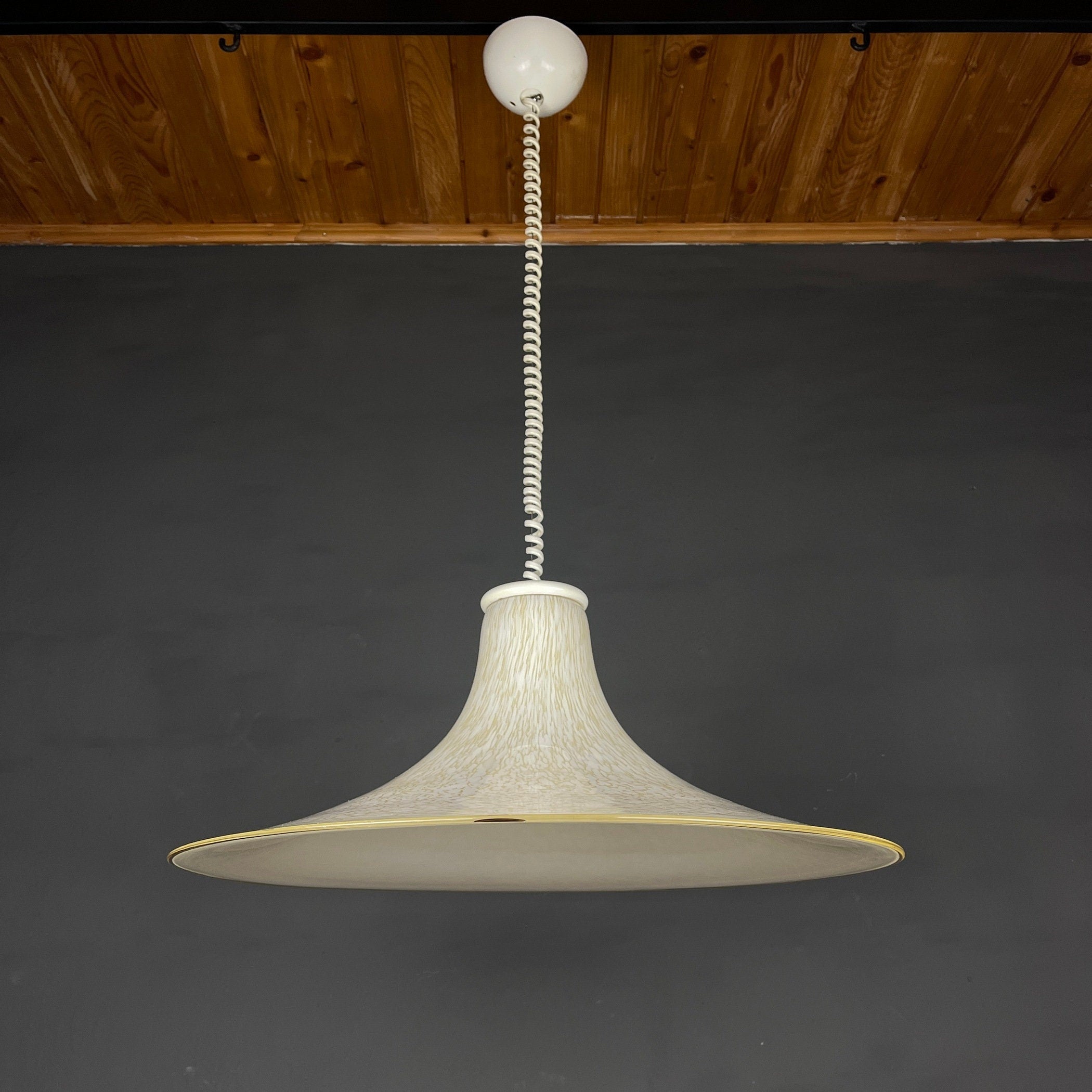 Mid-century beige murano glass pendant lamp Italy 1970s Handblown murano chandelier