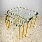 Vintage golden coffee table Italy 1970s Set of 3 Mid-century italian modern furniture