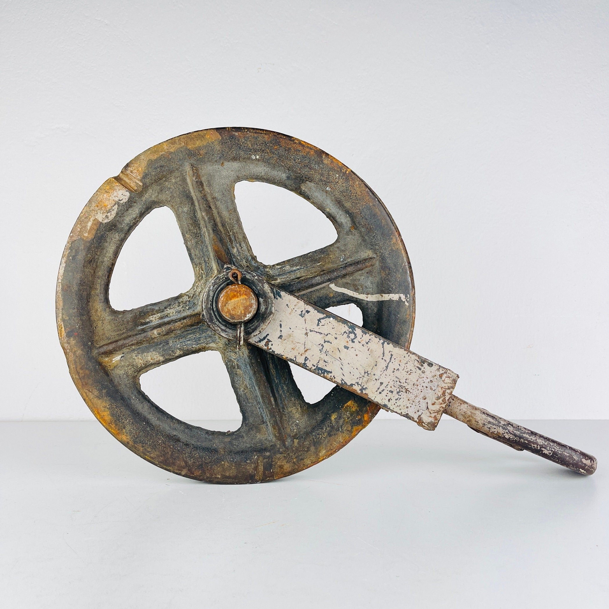 Vintage large pulley Yugoslavia 1970s Industrial Home Decor Retro Loft Steel Rope Pulley