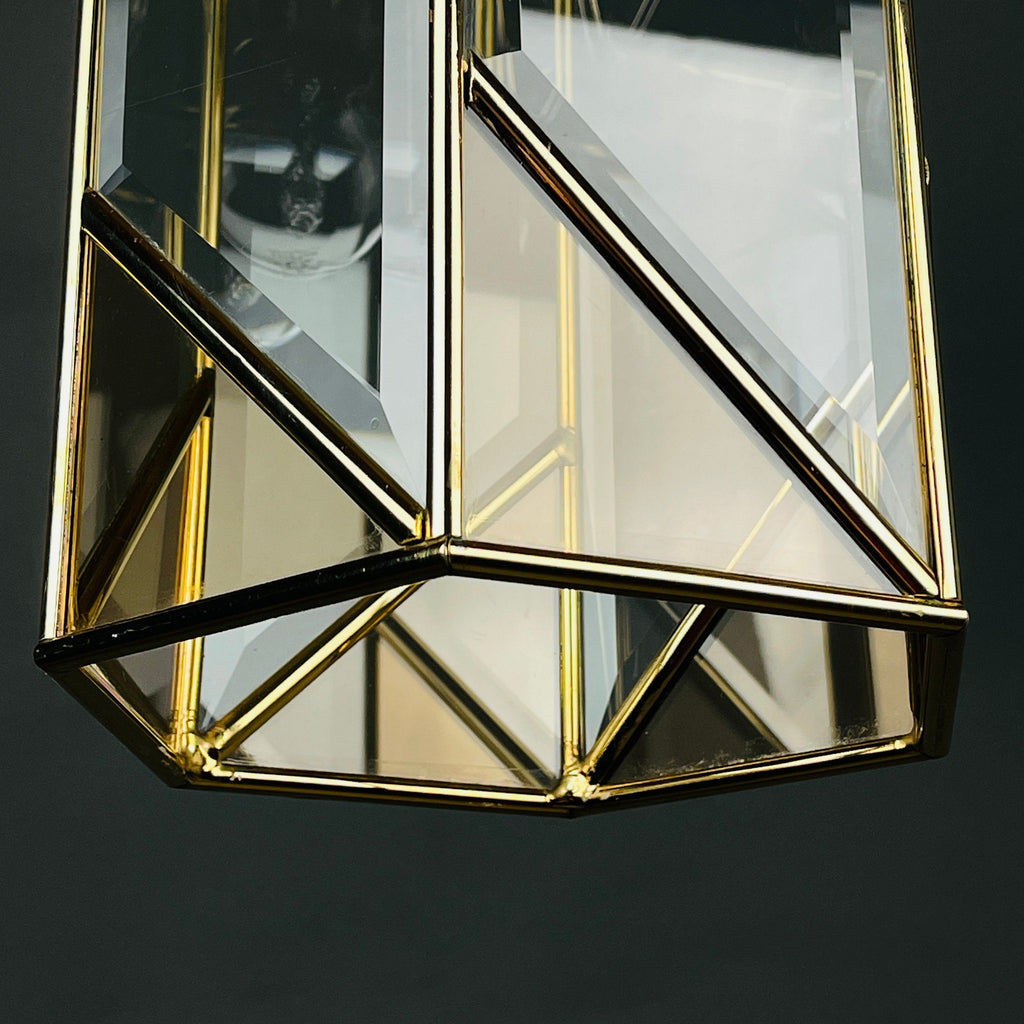 Vintage pendant lamp Italy '60s Brass Polished Glass Retro lighting Mid-century italian modern