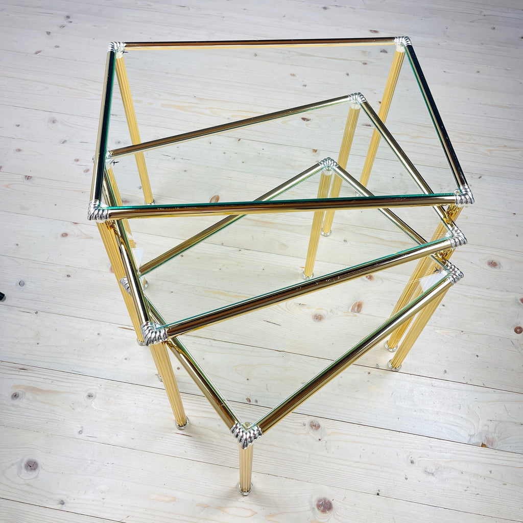 Vintage golden coffee table Italy 1970s Set of 3 Mid-century italian modern furniture