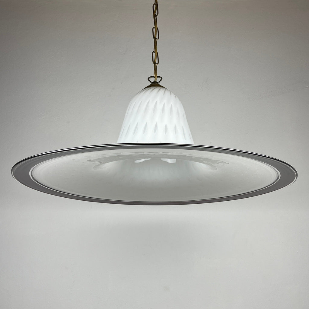 Vintage White Murano Glass Pendant Lamp: Mid-Century Italian Lighting