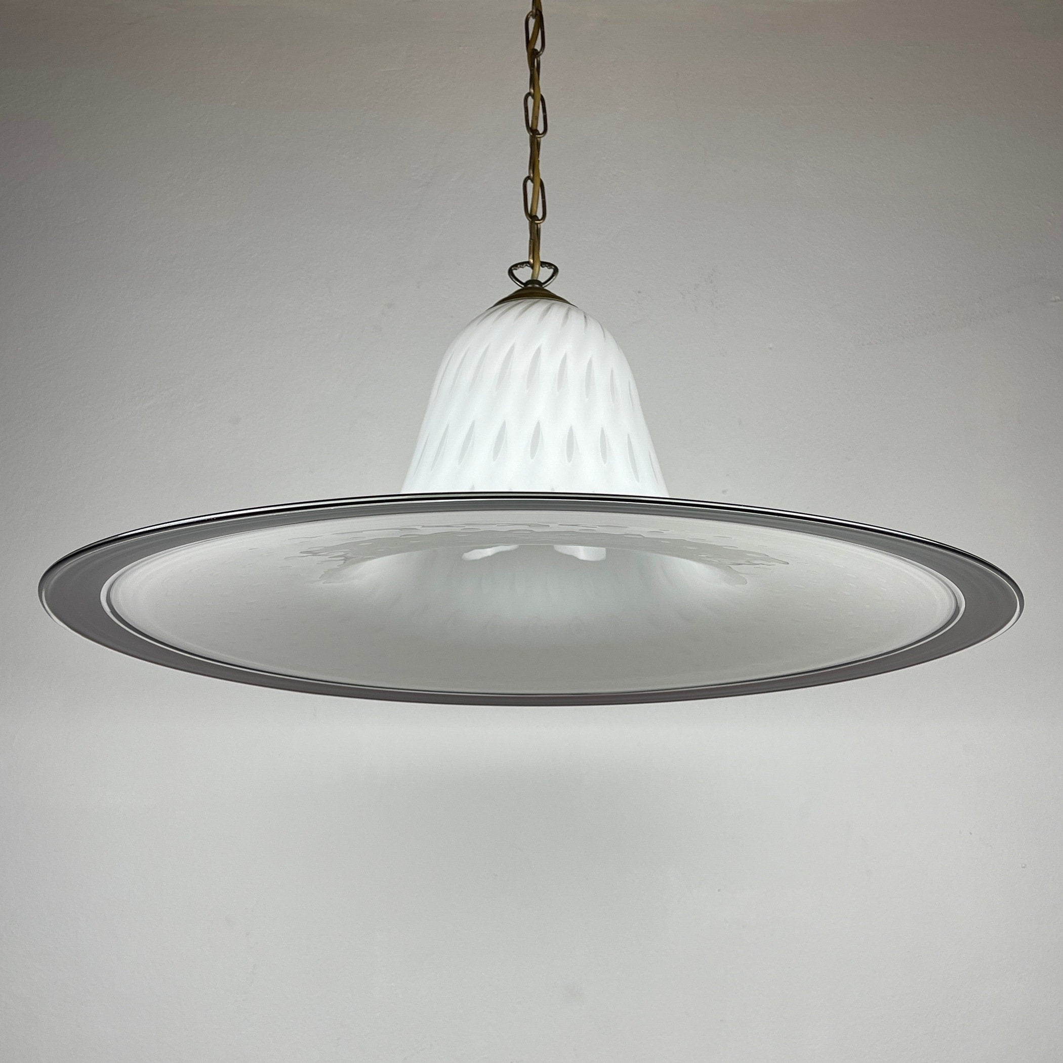 Vintage White Murano Glass Pendant Lamp: Mid-Century Italian Lighting