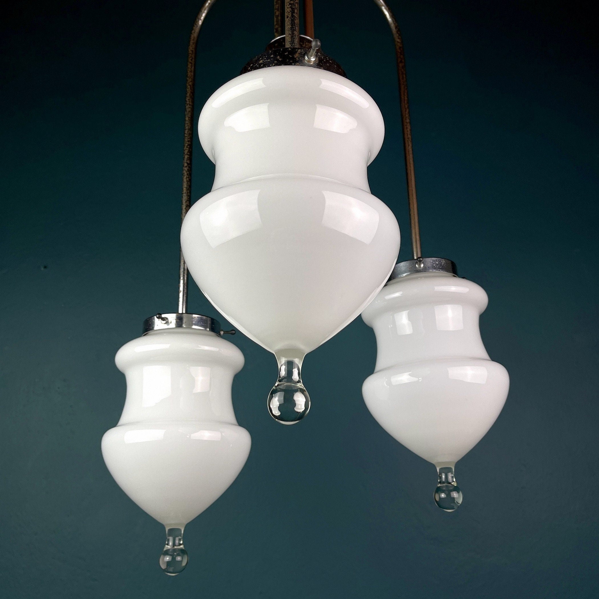 Vintage white murano pendant lamp Italy 1960s MCM space age italian lighting