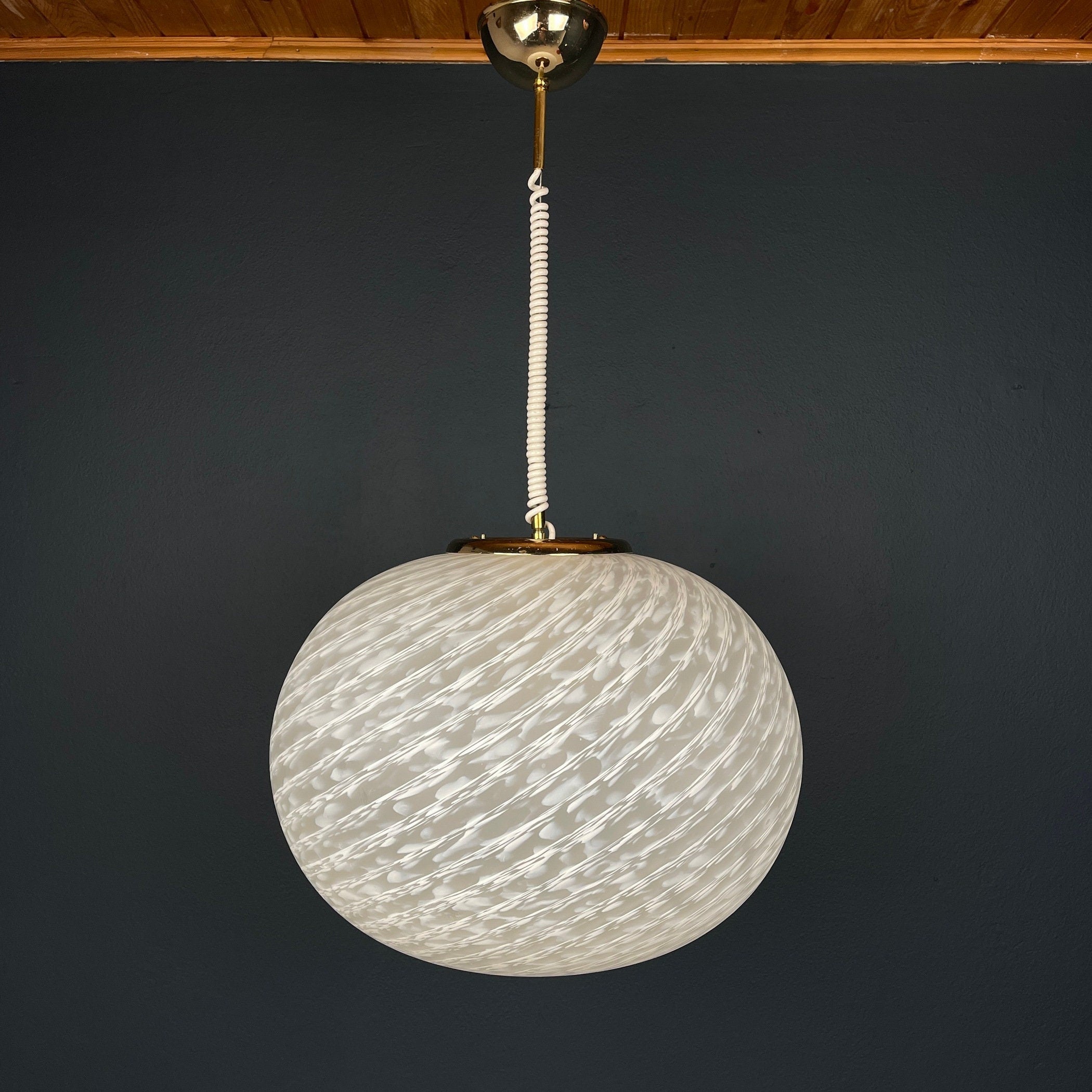 Large swirl murano glass pendant lamp Vetri Murano Italy 1970s