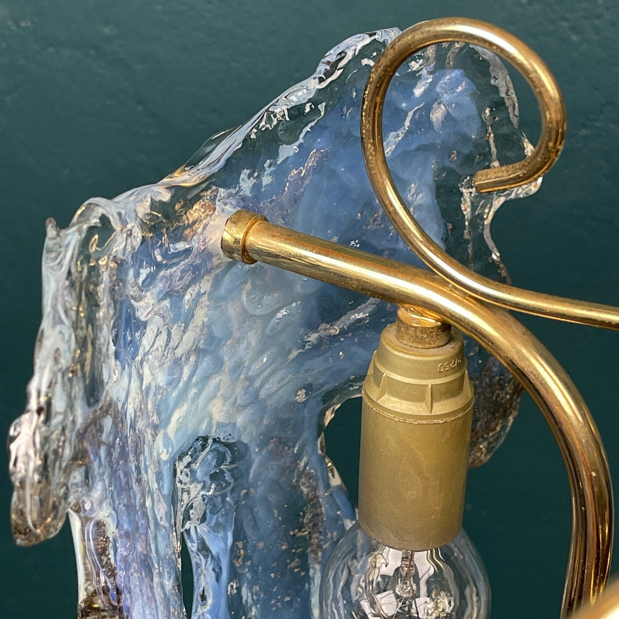 Vintage Murano Ice glass chandelier Italy 1970s Mid-century modern italian lighting