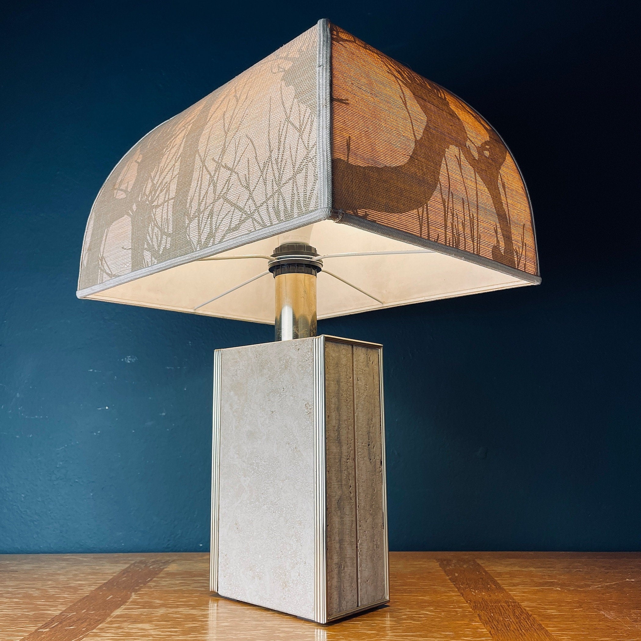 1970s Vintage Italian Travertine Marble Lamp with Brass Edge