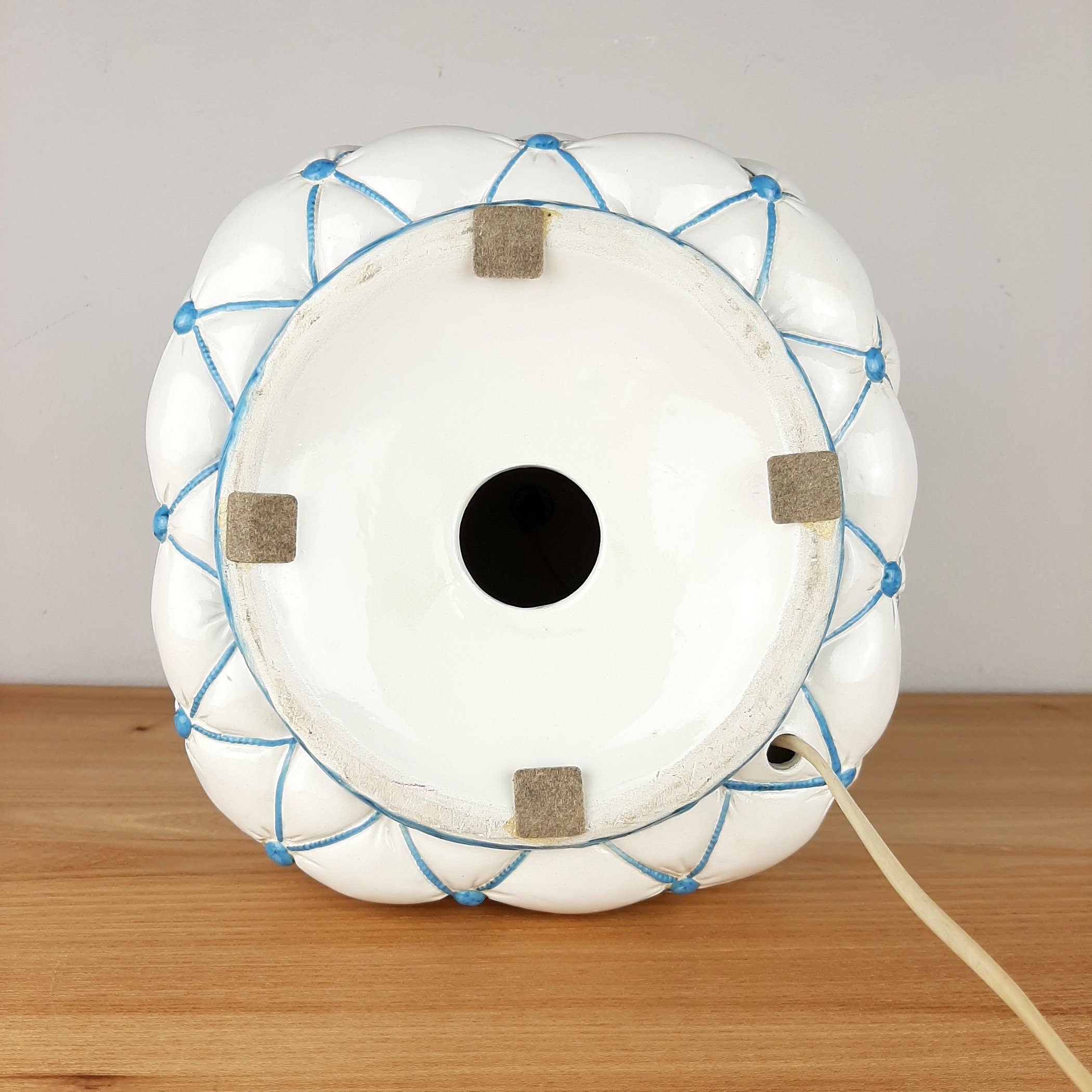 Vintage ceramic table lamp Italy 1960s Pillow lamp quilt nightlamp Retro home lighting