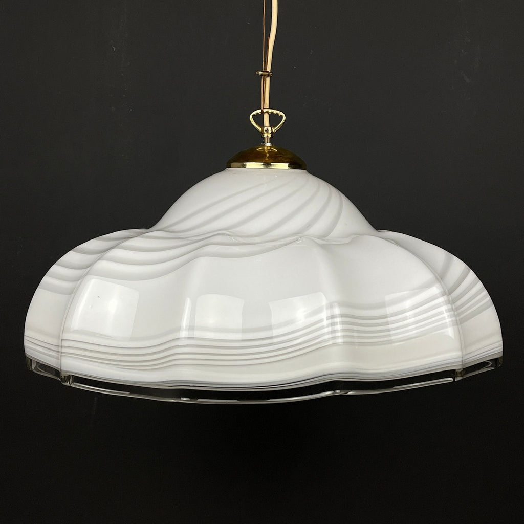 Vintage Swirl Murano Glass Pendant Lamp: 1970s Italian Mid-Century Lighting