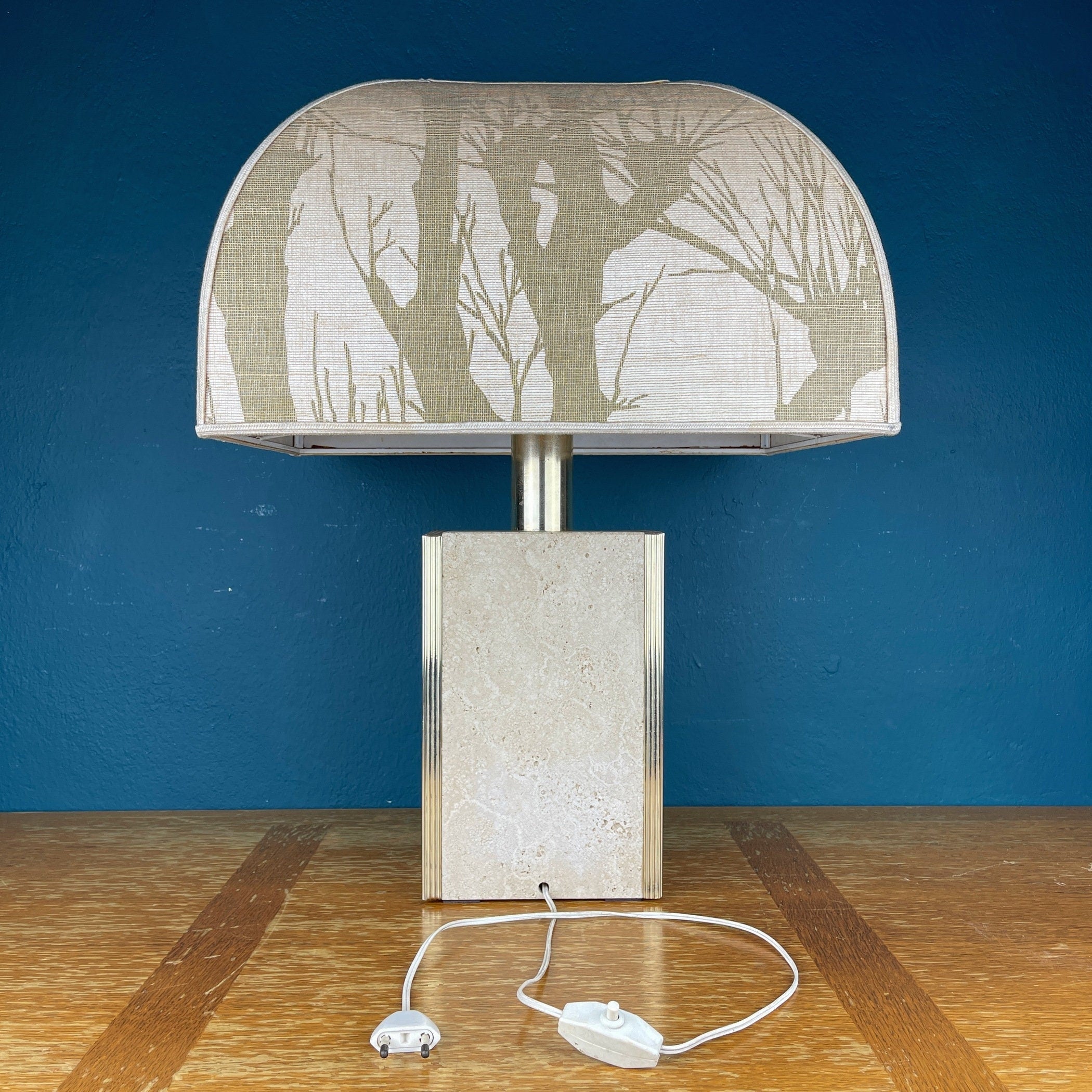 1970s Vintage Italian Travertine Marble Lamp with Brass Edge