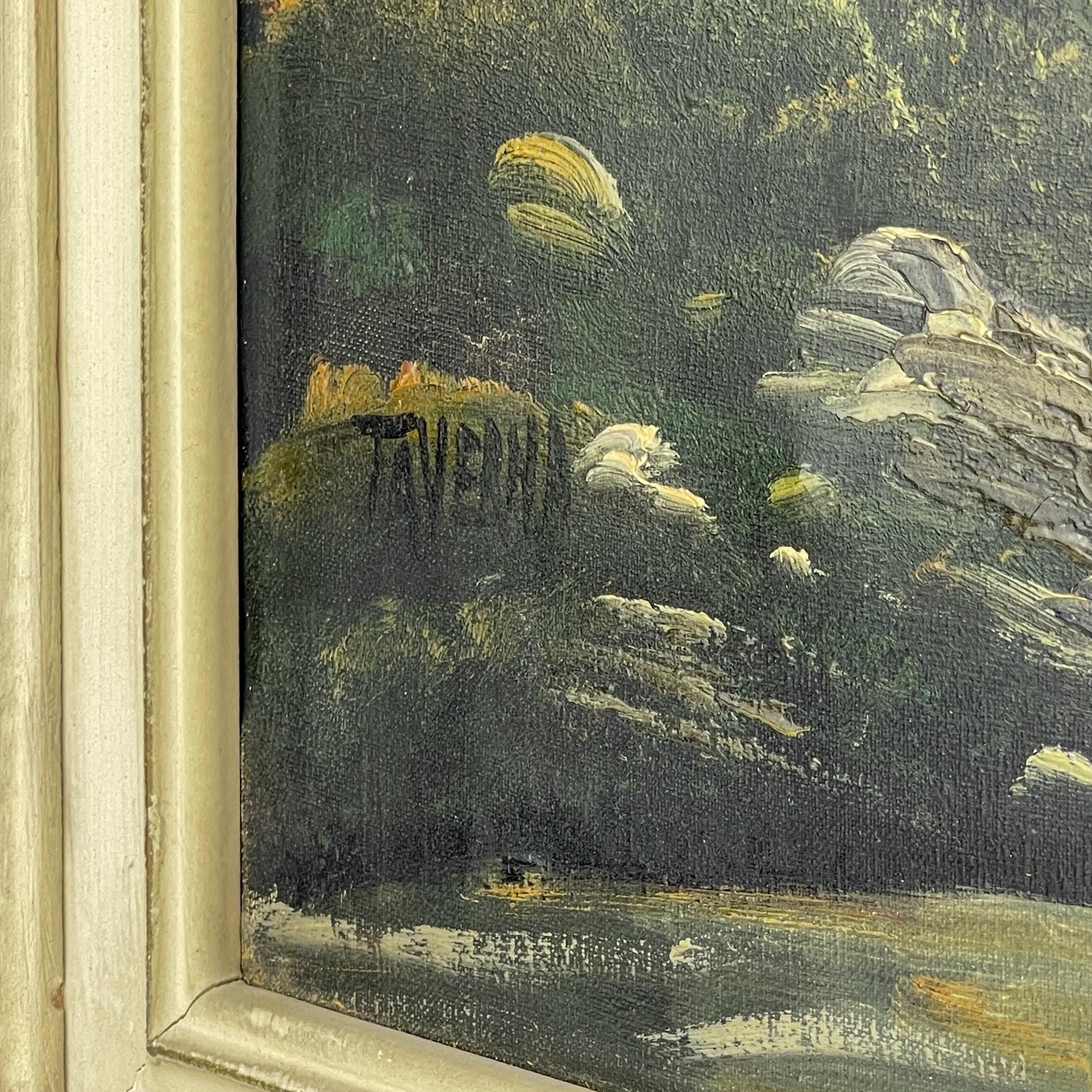 Original Large Landscape Oil Painting by G. Taverna (1814-1878), Signed, Swiss, the 19century, Vintage Art