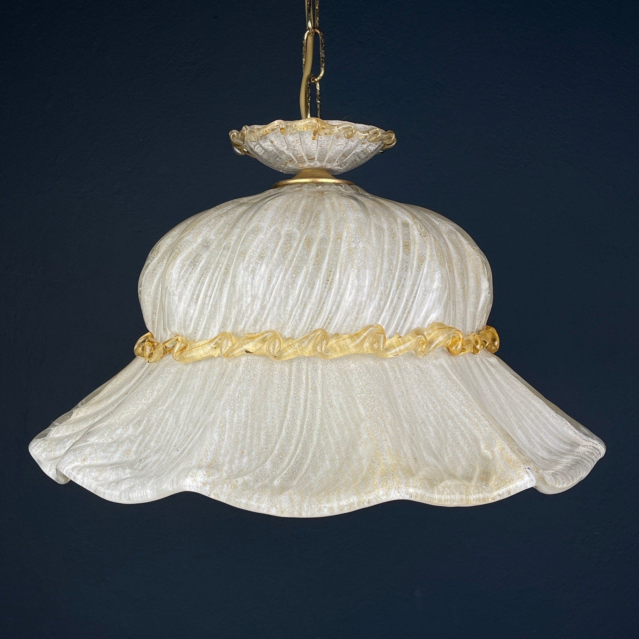 Vintage Murano Glass Pendant Lamp: Bonnet Hat, Italian Mid-Century Lighting
