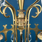 Vintage Italian Chandelier: 1960s Bronze 5-Arm Crystal Drop Light