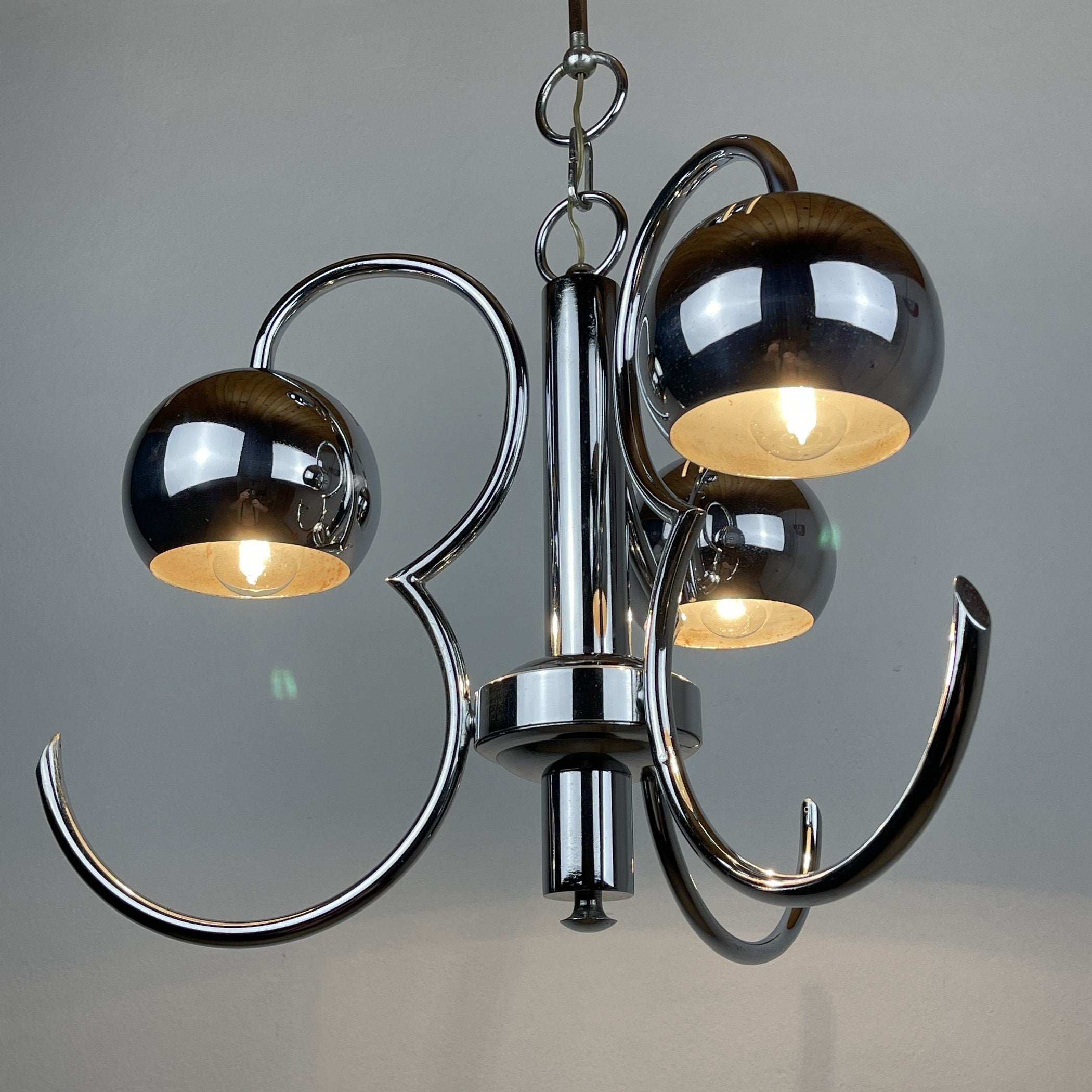 Vintage Italian Eyeball Pendant Lamp: Chrome Space Age Lighting, 1970s
