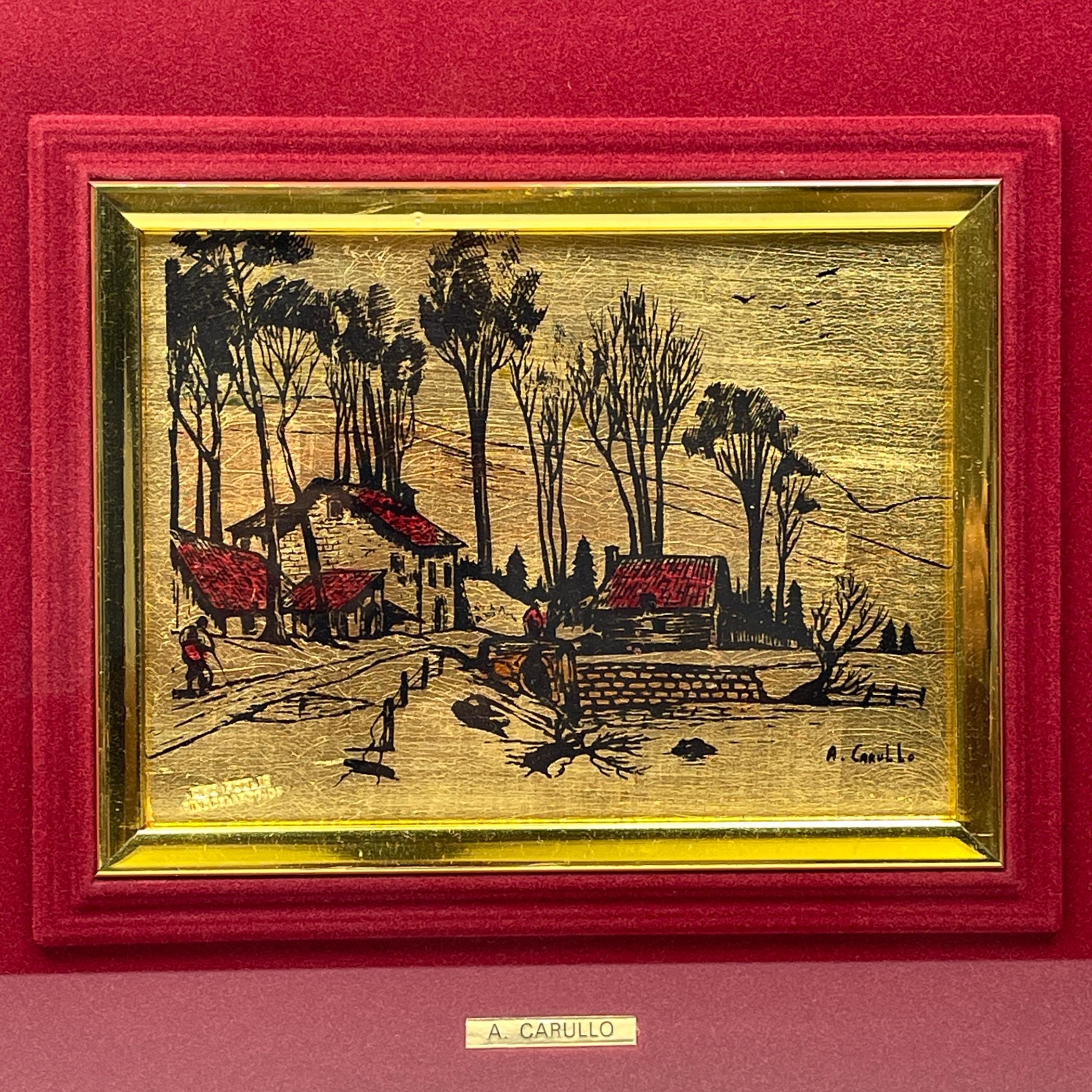 Original Gold leaf 23K engraving Pines Collection by A. Carullo, Italy, 1980s, Vintage home decor