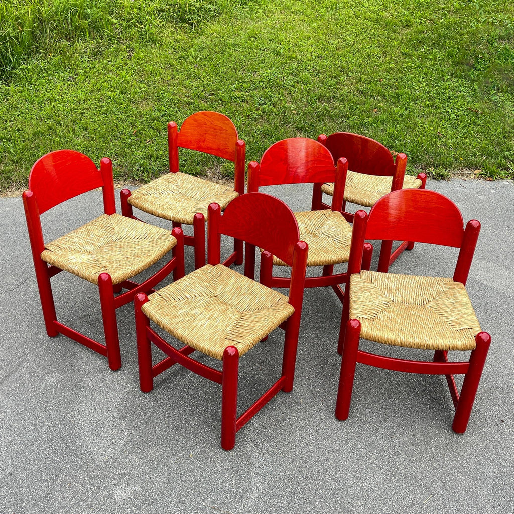 Set Of 6 Red Chairs mod. Padova By Hank Lowenstein, Italy 1970s