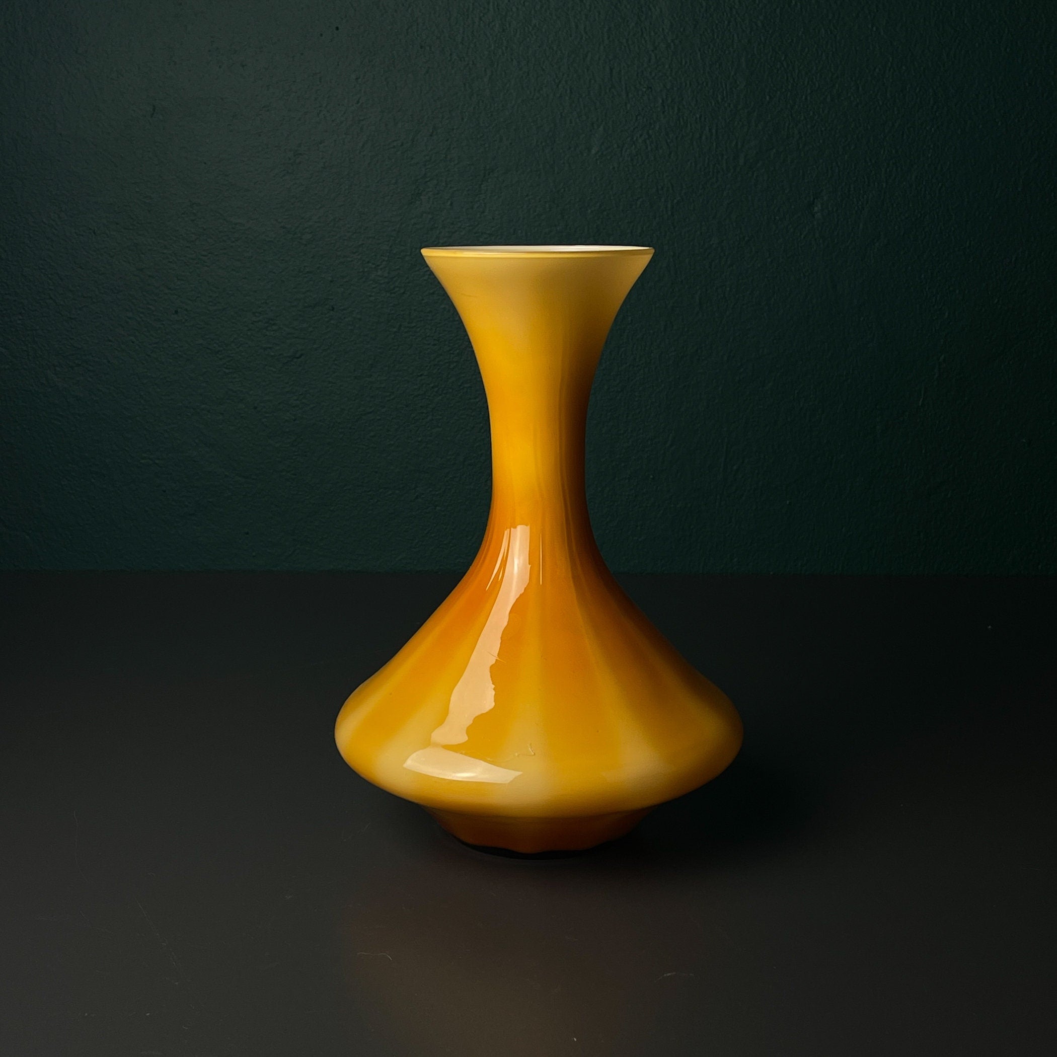 Vintage yellow murano vase, Italy 1970s, Mid-century home decor